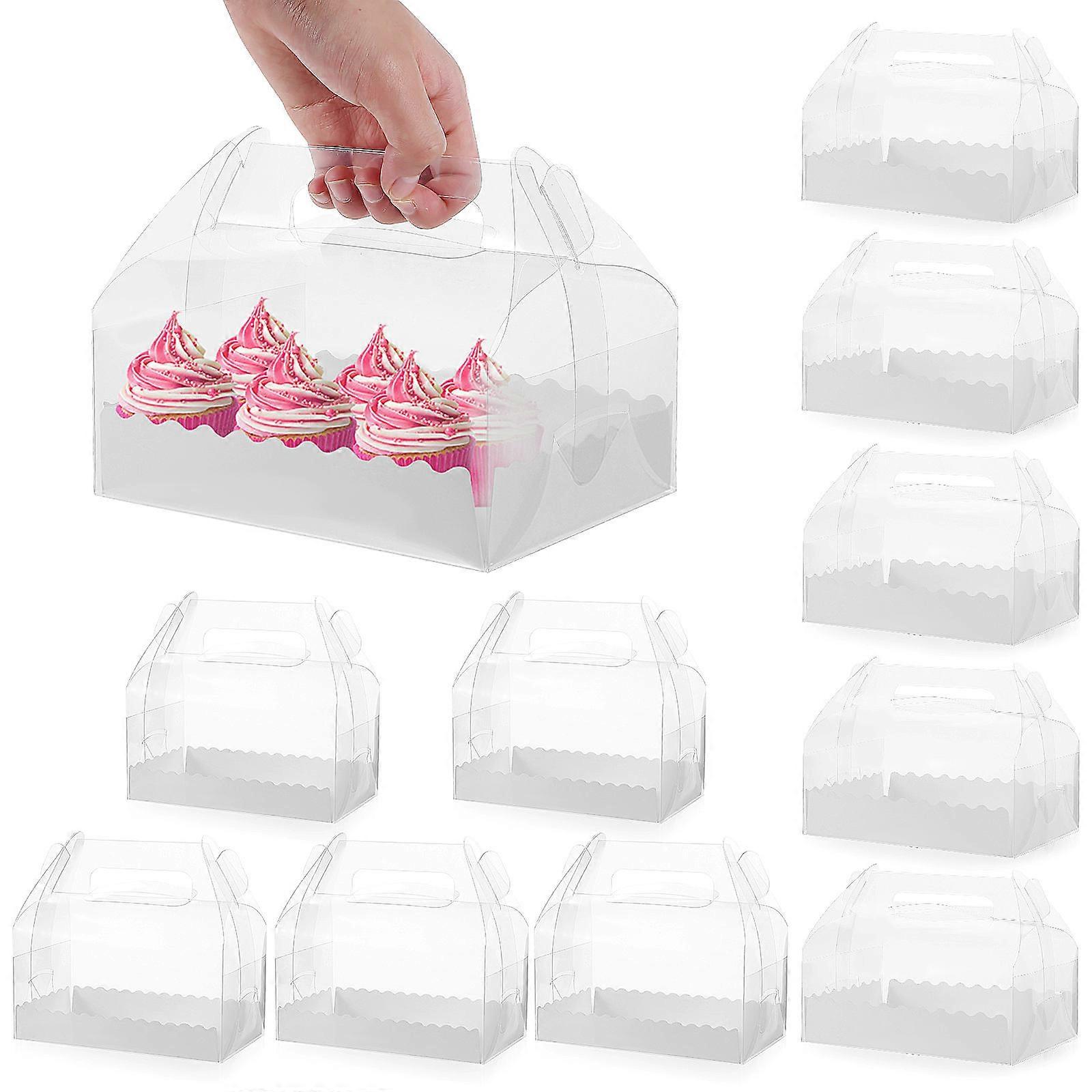 Transparent Bakery Boxes Rectangular Cake Box for Baking Dessert with Handle 20.00X17.50X15.00CM Storage 10Pcs