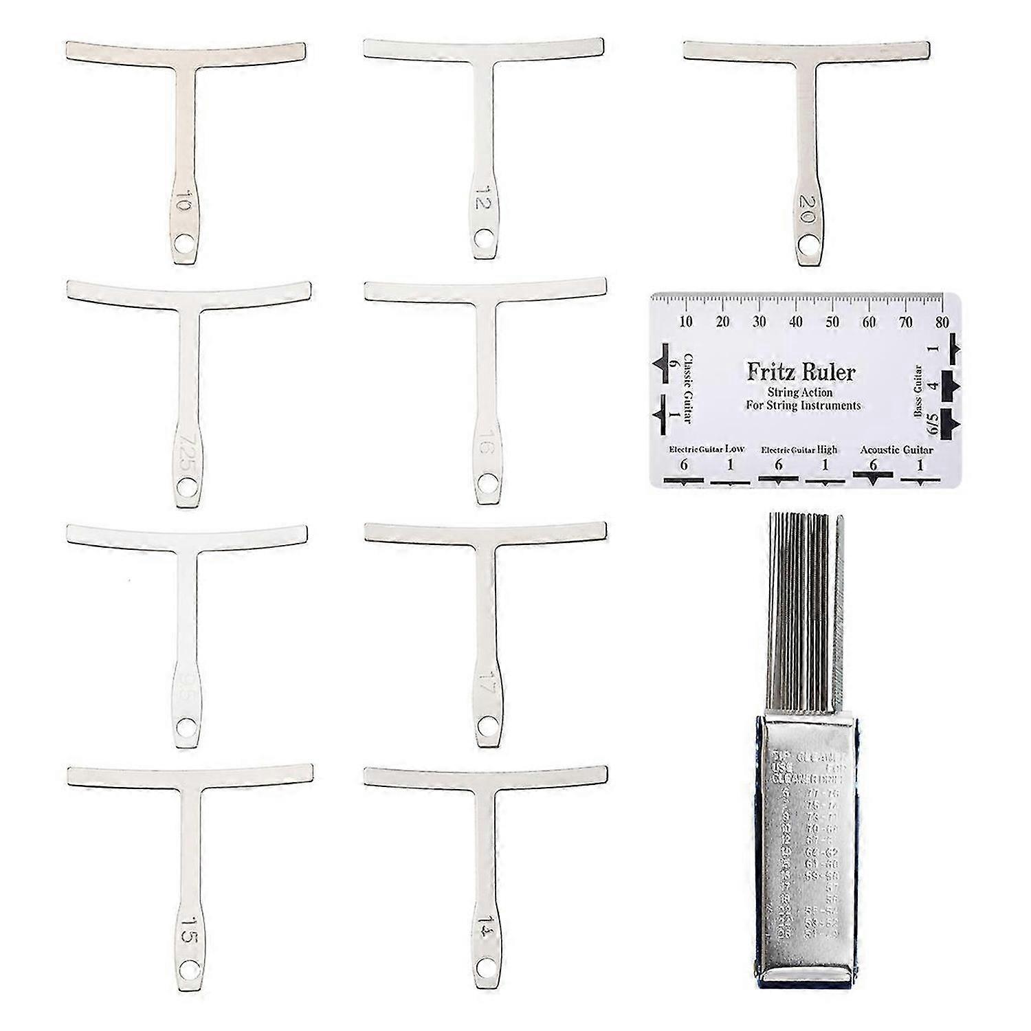 9Pcs Understring Radius Gauge + String Action Ruler Gauge Tool + Guitar Bridge Saddle Nut Files Set