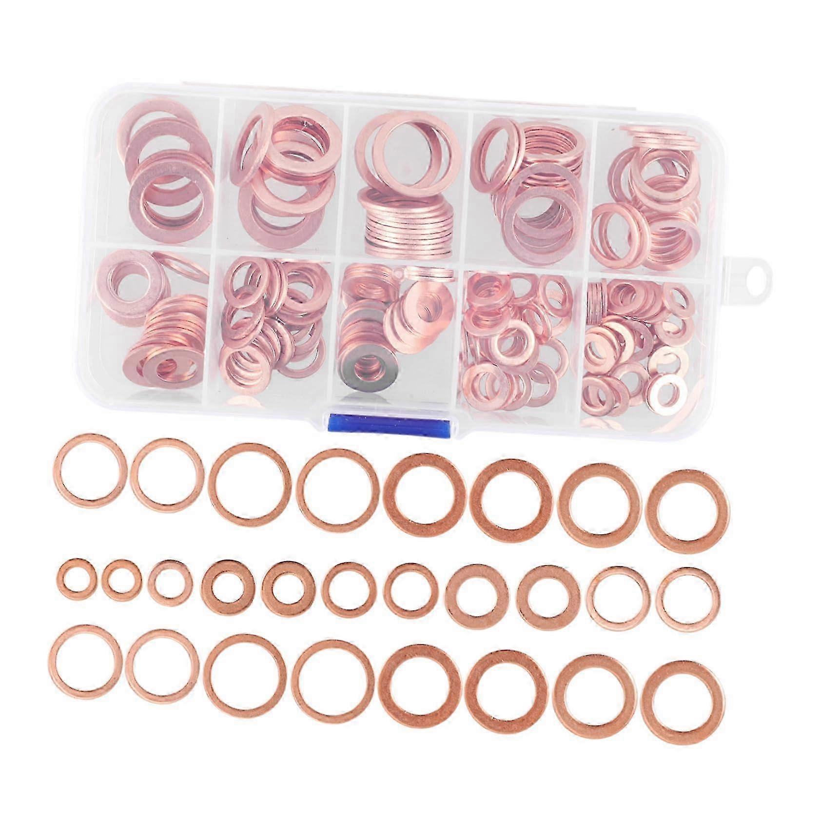 Oil Drain Plug Gasket Assortment 200pcs Copper Washers Set M5-m14 Flat Washer Kit