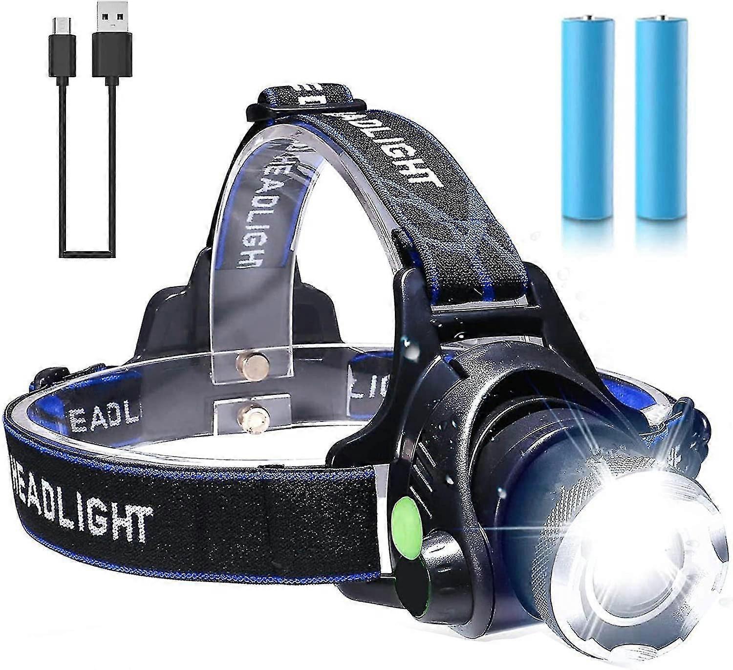 Headlamp, Usb Rechargeable Led Torch, Zoomable And Waterproof Head Torch For Camping, Fishing, Running, Walking, Cycling Lighting, With 3 Lighting Mod