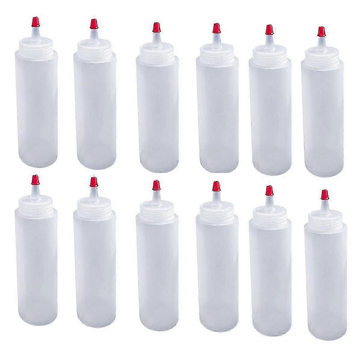 12Pcs 16 Ounce Plastic Squeeze Condiment Bottles with Red Tip Cap Squirt Bottle for Ketchup,BBQ, Sauces, Arts and Crafts