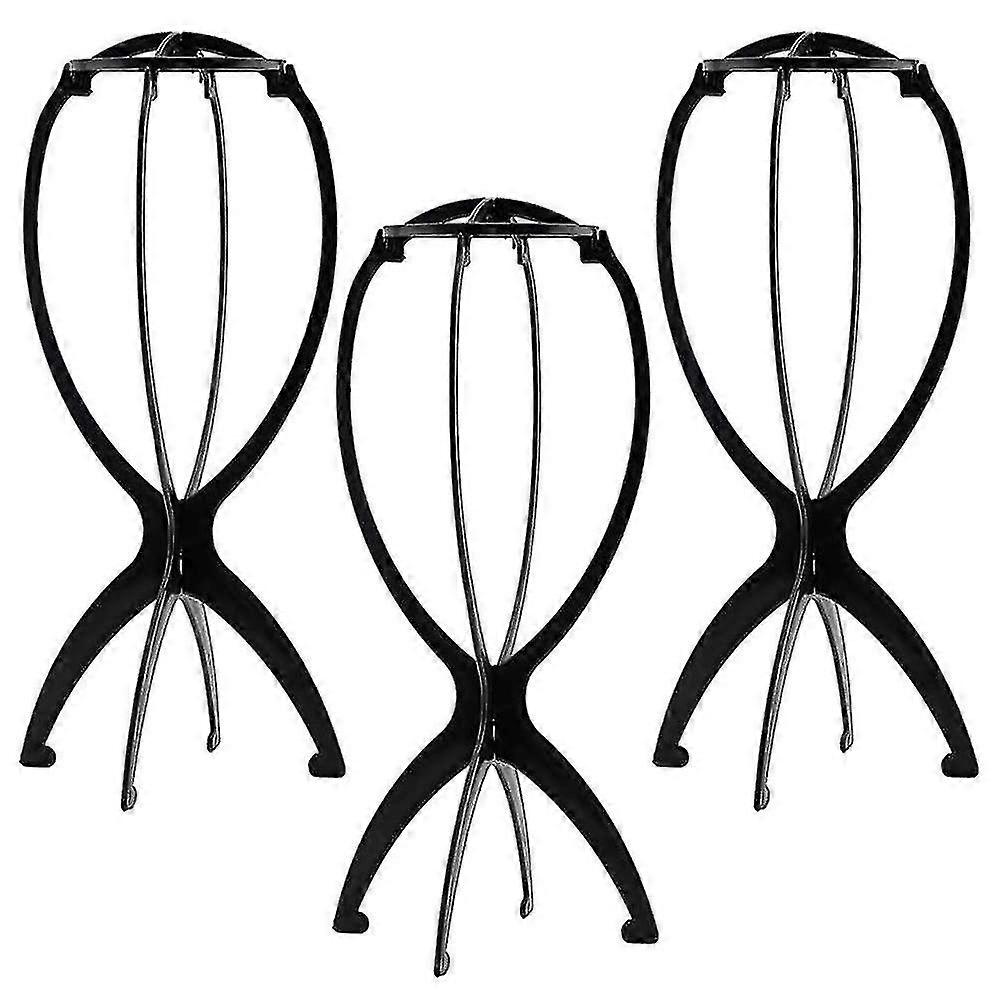 3pcs Collapsible Wig Stand, 14 Inch Wig Holder (Black)