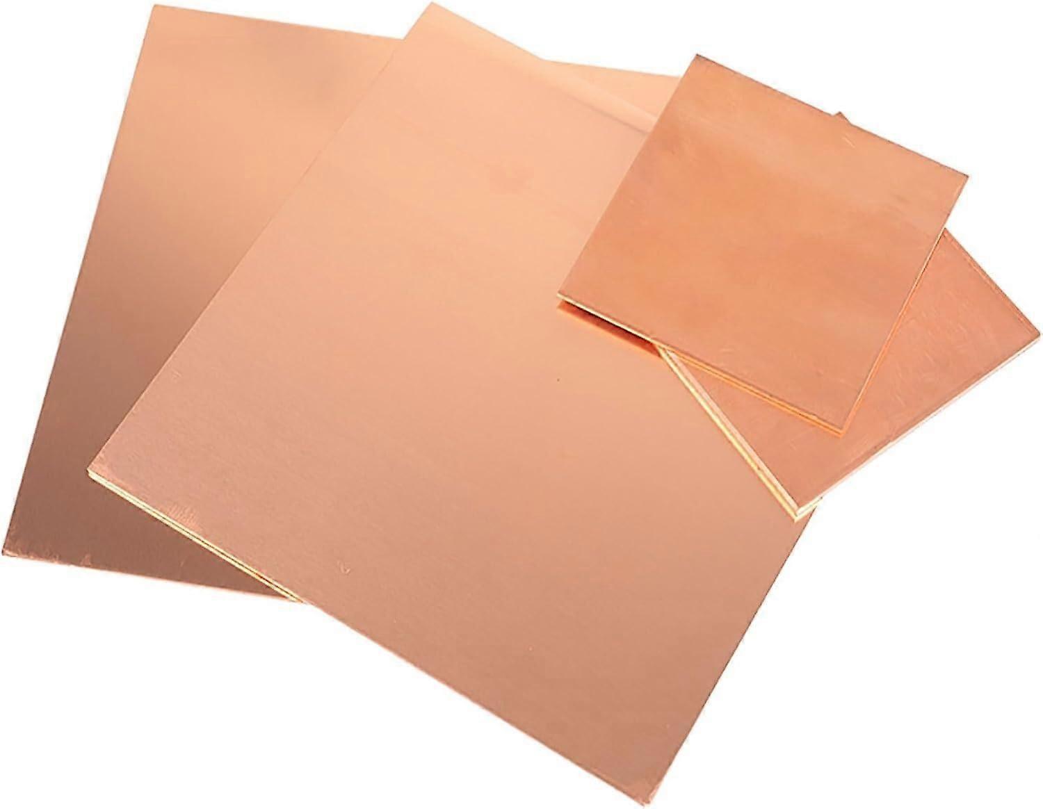 T2 Pure Copper Sheet 4-Pack, 0.5mm, 0.6mm, 0.8mm Thickness for Crafting and Model Building