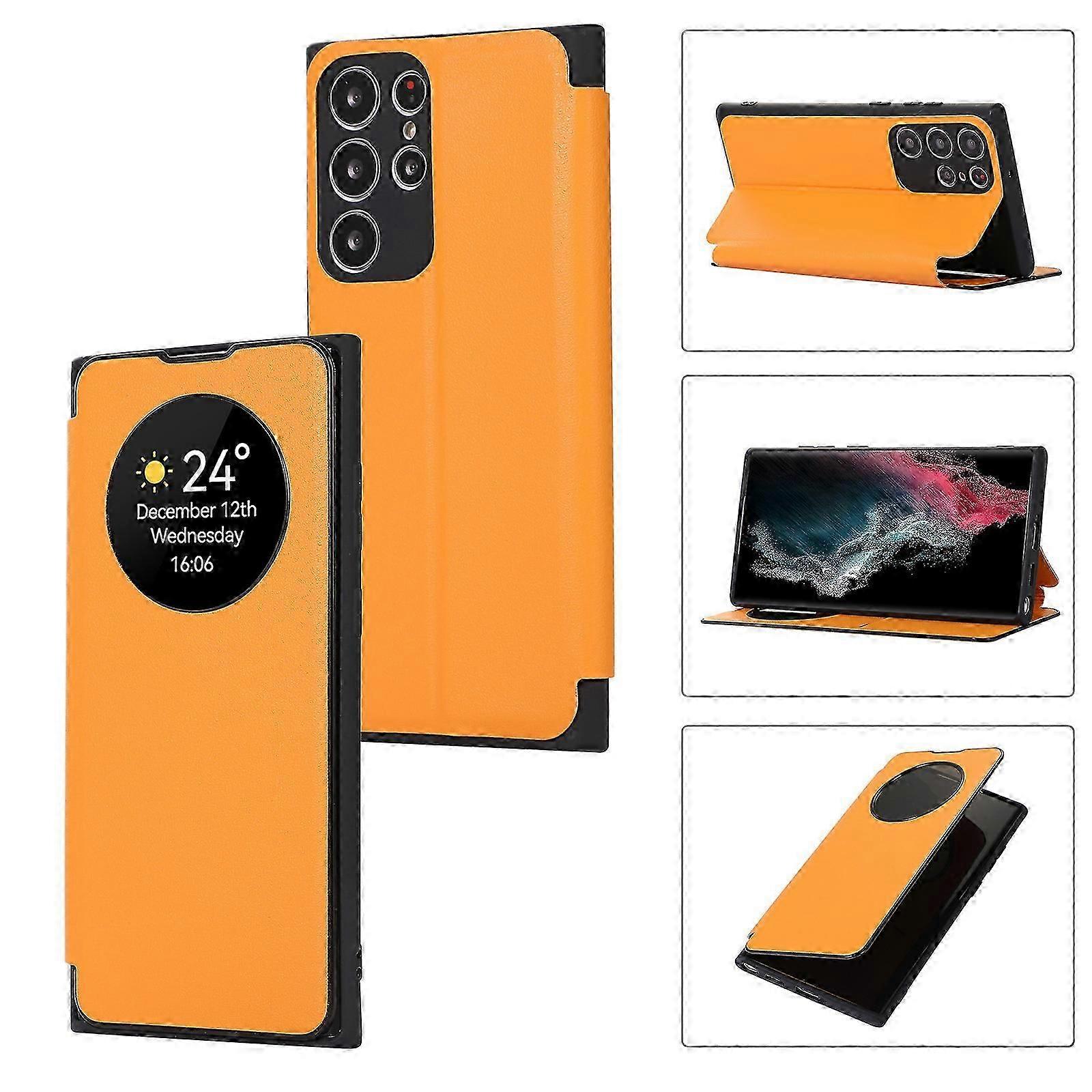Case for Samsung Galaxy S24, Smart Sleep/Wake Up Function View Window Premium Leather Flip Cover with Card Slot, Kickstand Wireless Charging