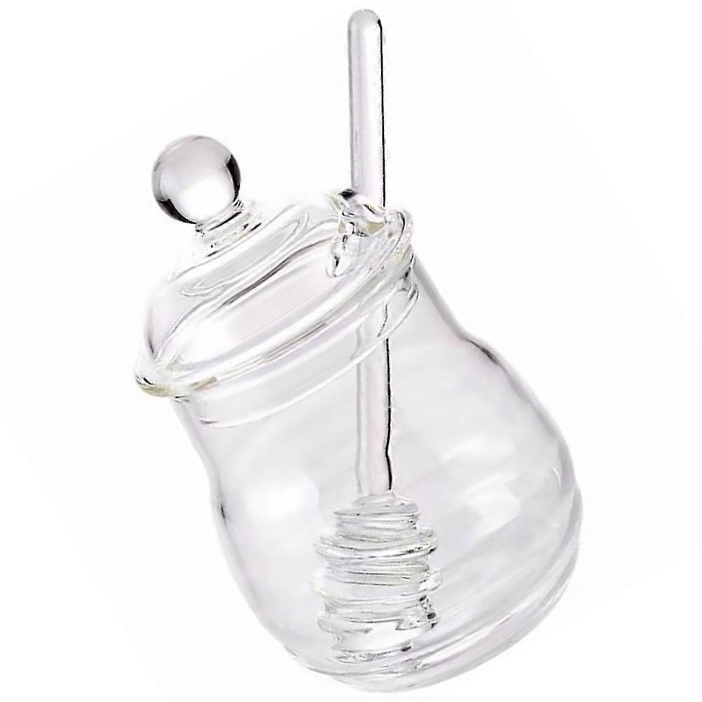 Honey Storage Jar With Dipper Stick Round Shape Material Insect-Proof For Coffee Shop 14.2X9.3CM 1 Set