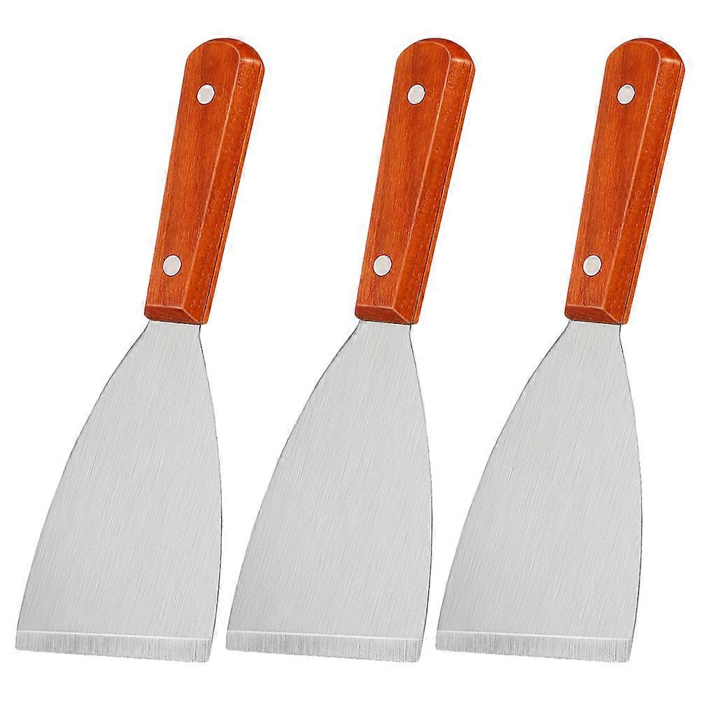 Stainless Steel Grilling Spatulas Wood Handle Simple and Convenient Design Home Use 3Pcs