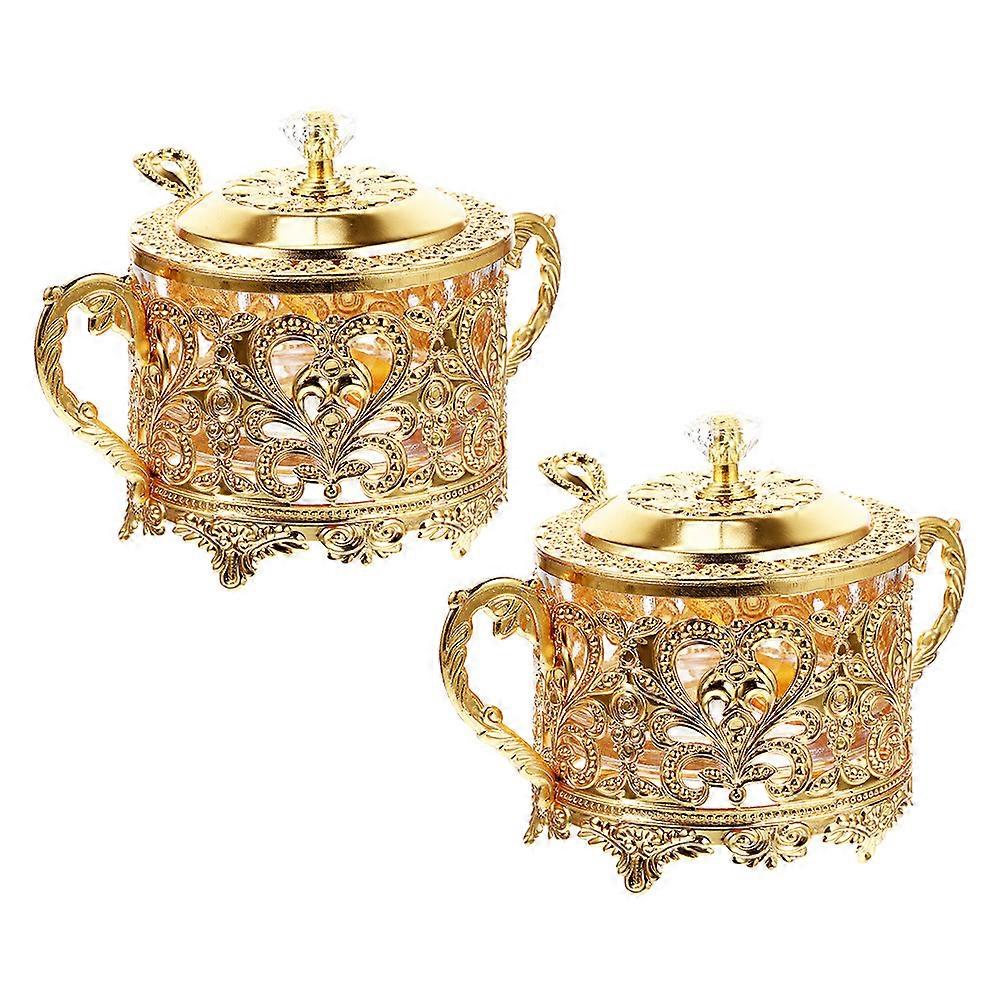 Vintage Condiment Containers   2PCS Sugar Jars with Spoons for Spices, Snacks, Candies   Unique Kitchen Storage Boxes for Home Organization