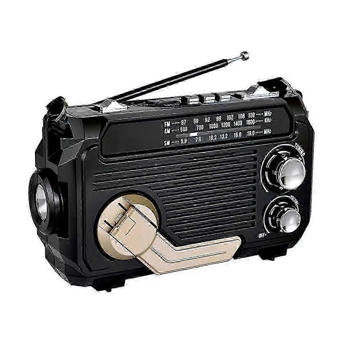 Solar Charging Emergency Radio Receiver with FM AM SW & Hand Crank - Bluetooth 5.2, TF Card & USB Support for Outdoor Use