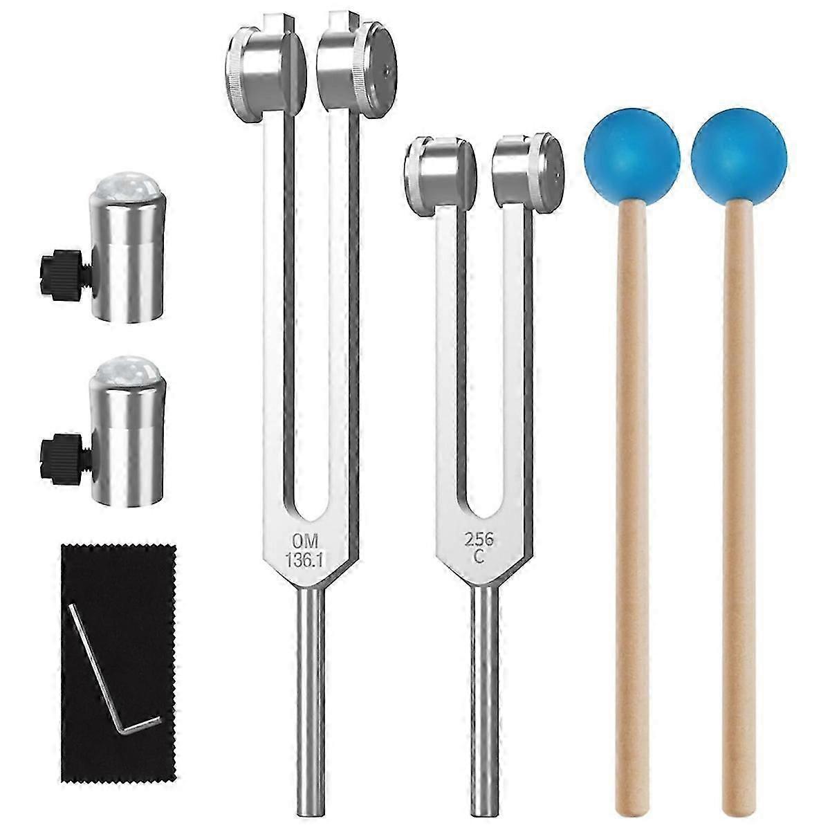 Tuning Fork Set OM136.1hz 256hz Chakra Tuning Energy Forks with Natural Gemstone Feet Suitable for Sound Therapy,Yoga