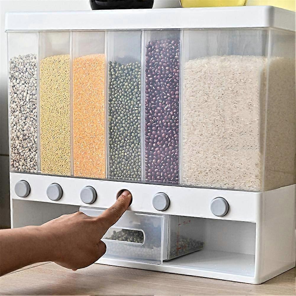 Wall Mounted Grain Dispenser 6 in 1 Kitchen Split Dry Food Container Storage Grain Cans for Grains Nuts Coffee Beans Soybeans Dispenser Container