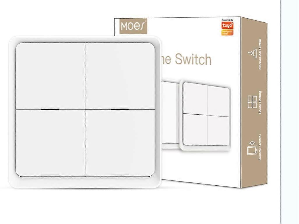 ZigBee Scene Switching Tuya Smart Device, 4 Buttons 12 Scene, Smart Home Automation, Requires ZigBee Gateway, Battery Included, White 4 Gang