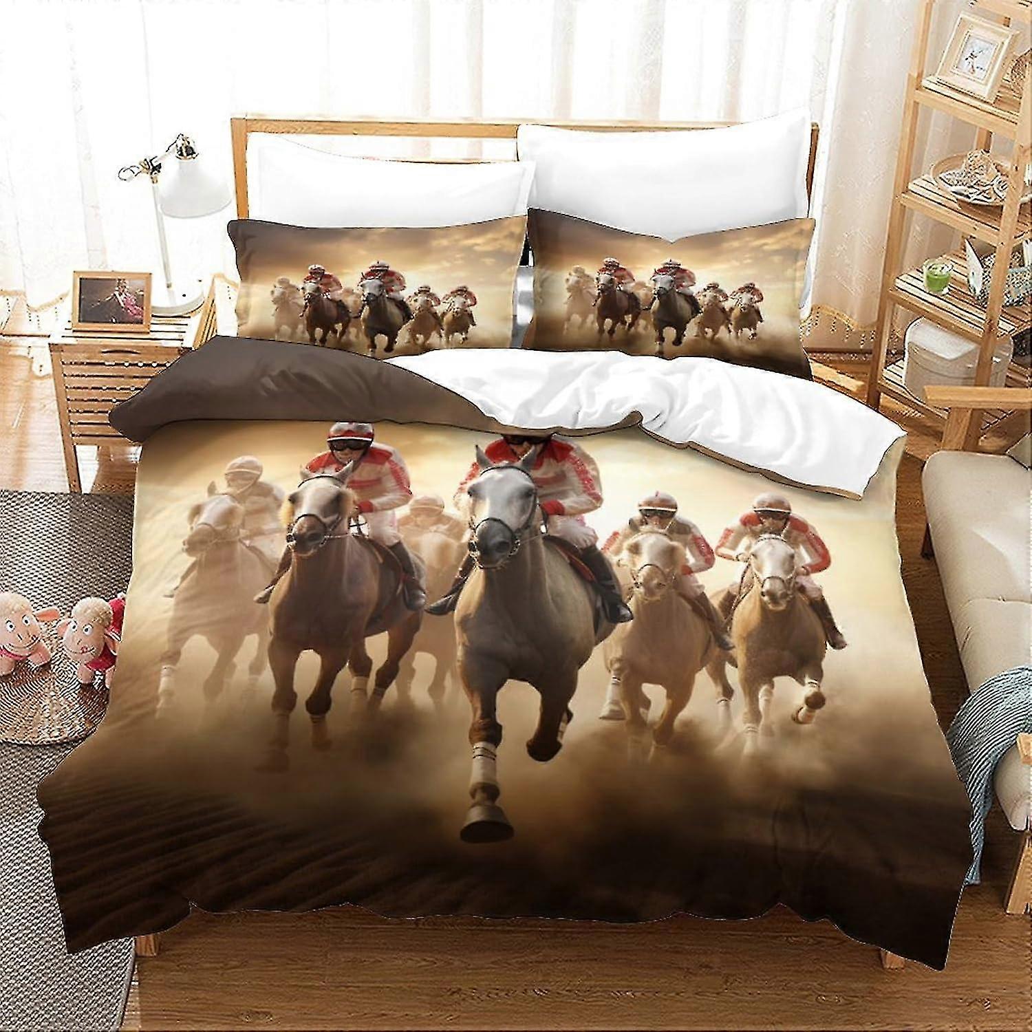 Conjunto de capa de edredom de corrida de cavalos para crianças com galhos de árvores com fronhas - King Size