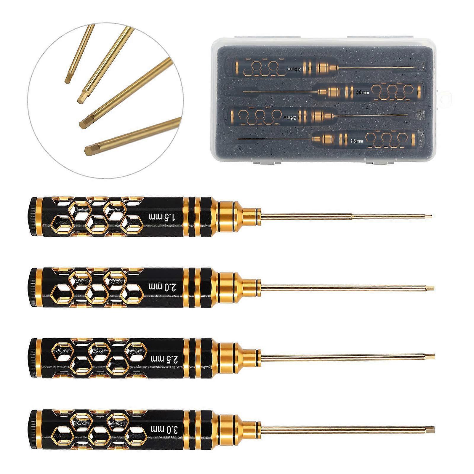 4 Piece Hex Screwdriver Kit Coated Tip 1.5/2/2.5/3.0mm Hex Key Allen Wrenches Enhances Control Model Building Tool Multicolor