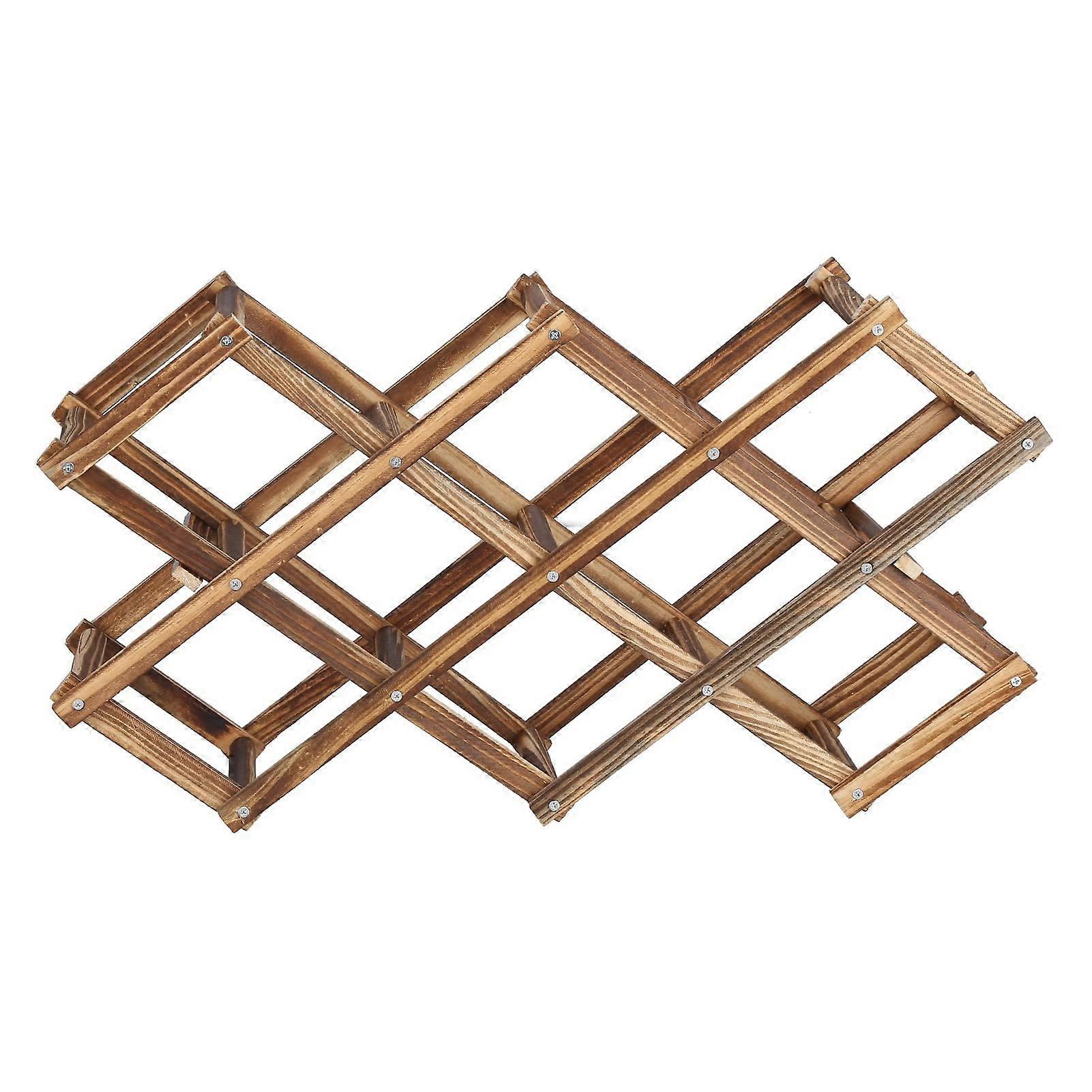 10 Bottle Capacity Foldable Wooden Wine Rack, Freestanding Countertop Wine Storage for Kitchen, Restaurant, Bar, Display Shelf