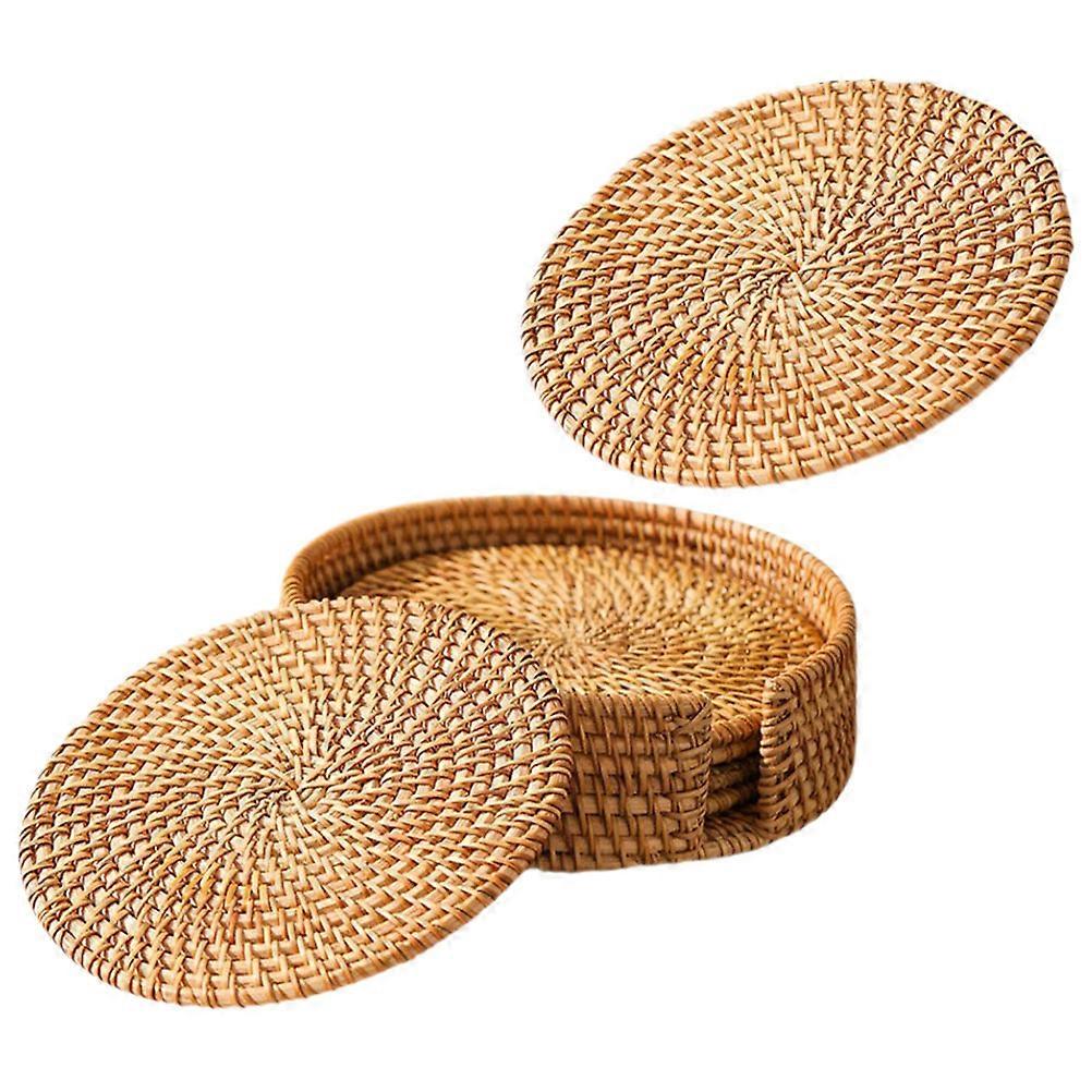 Handmade Rattan Coasters Woven Placemats Bedroom Square Light Brown 8x8cm Table Decoration 1 Set