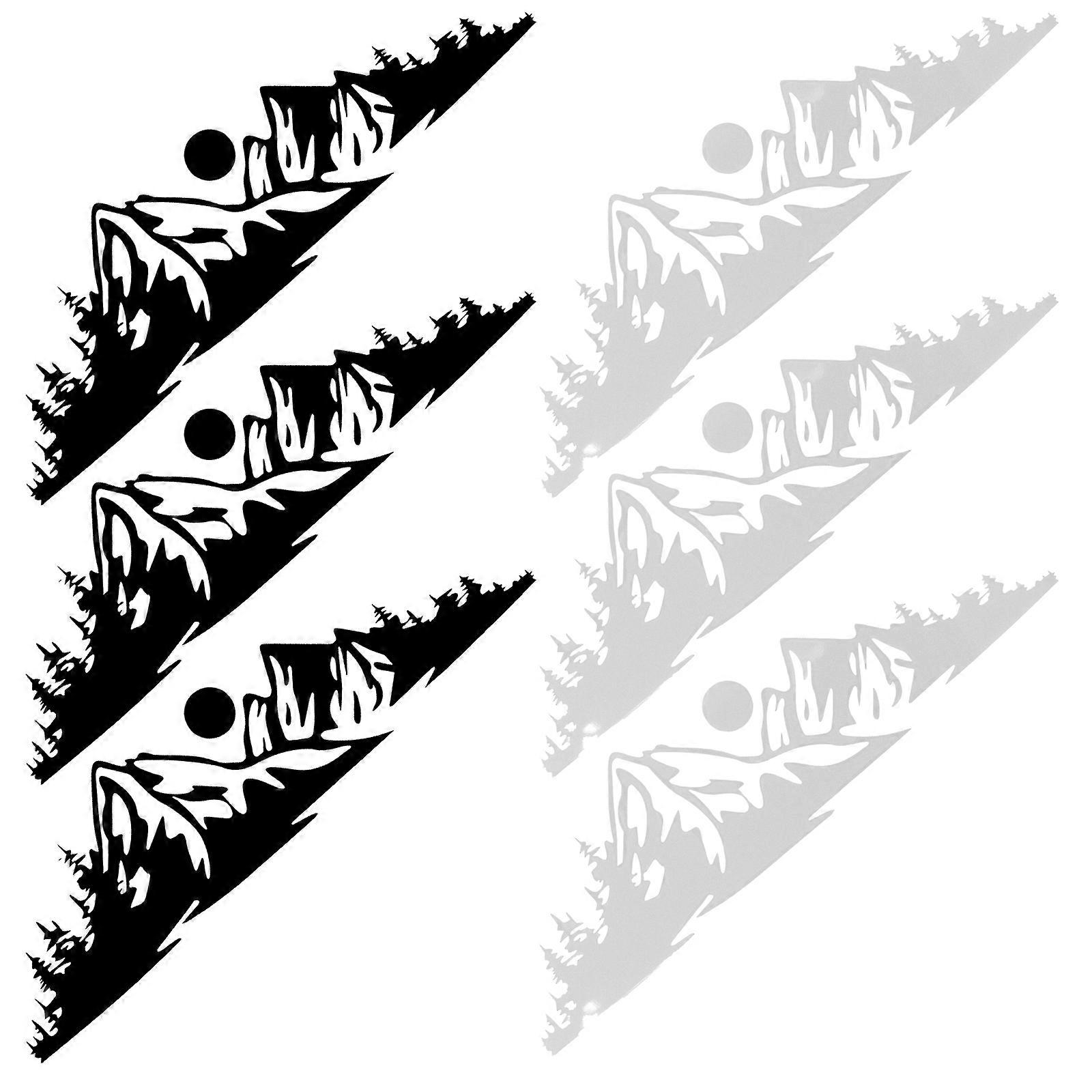 6PCS Reflective Mountain Sunset Car Stickers, White & Black Body Decals for Easy Application on Rear Windshield Exterior Decoration