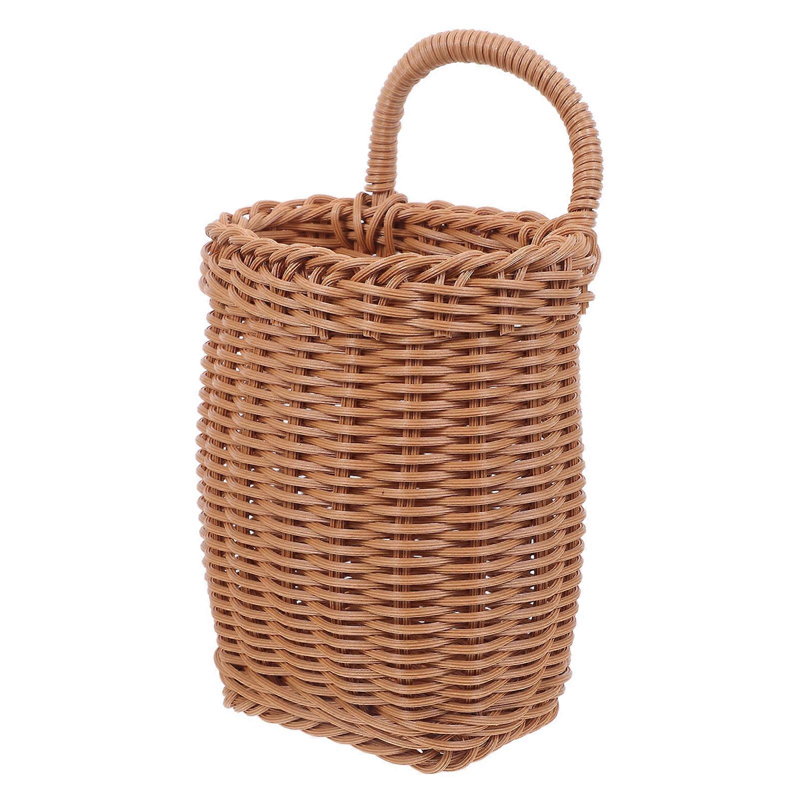 Brown Imitation Rattan Wall Hanging Flower Basket for Storage Use Robust and 12.5 x 8.5 x 14 inches