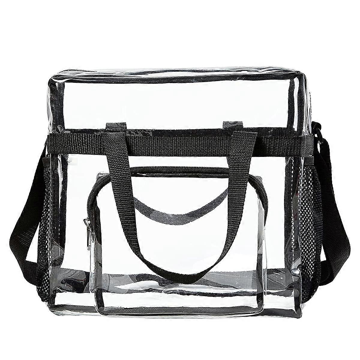 Transparent tote bag with handle, adjustable strap, durable PVC, stadium approved