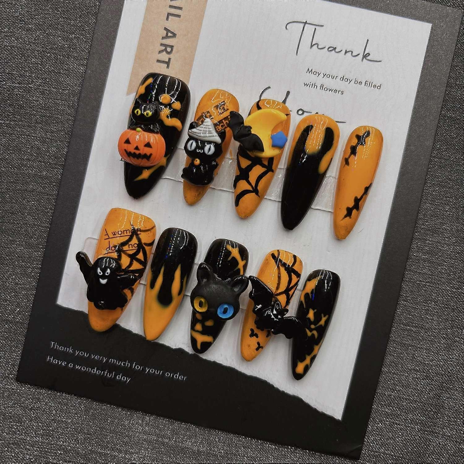 Halloween Pumpkin Press on Nails Gothic Cartoon False Nails Tips