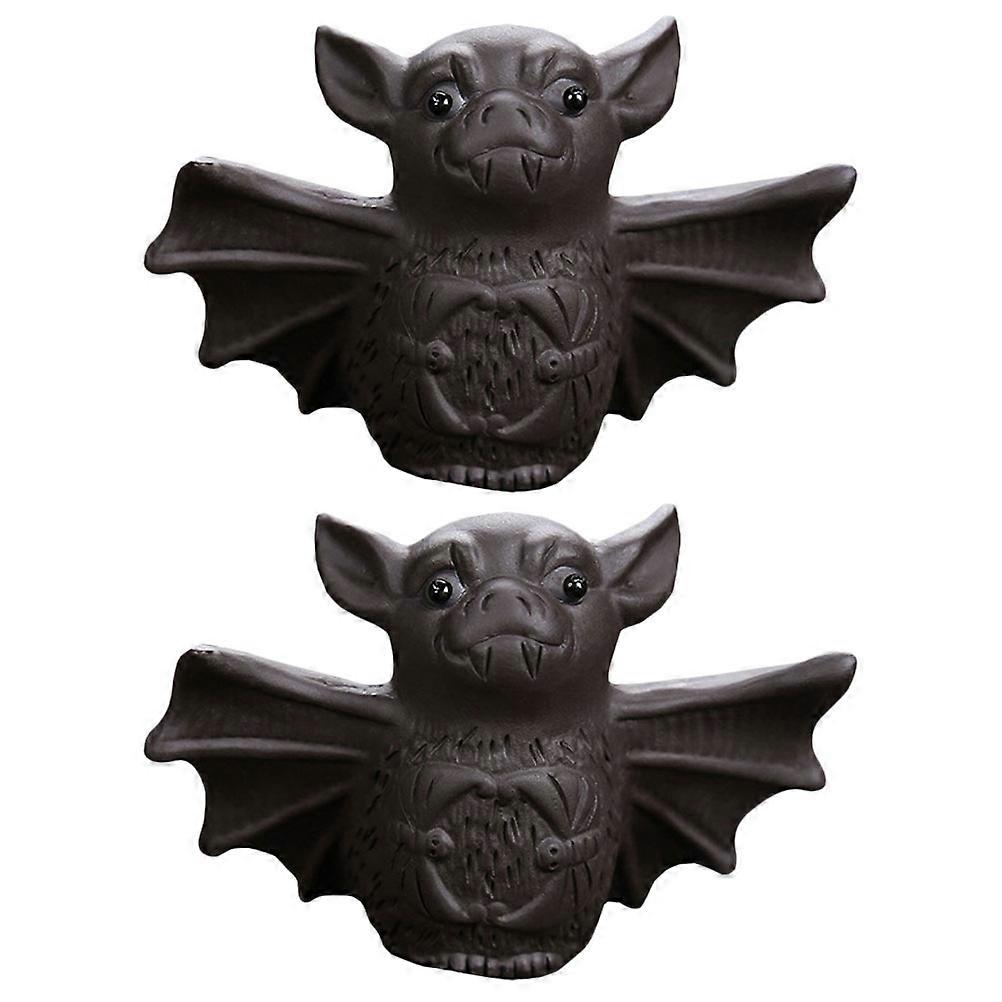 Bat Shape Tea Pet Figurines Purple Clay Traditional Craft for Tea Room 2Pcs