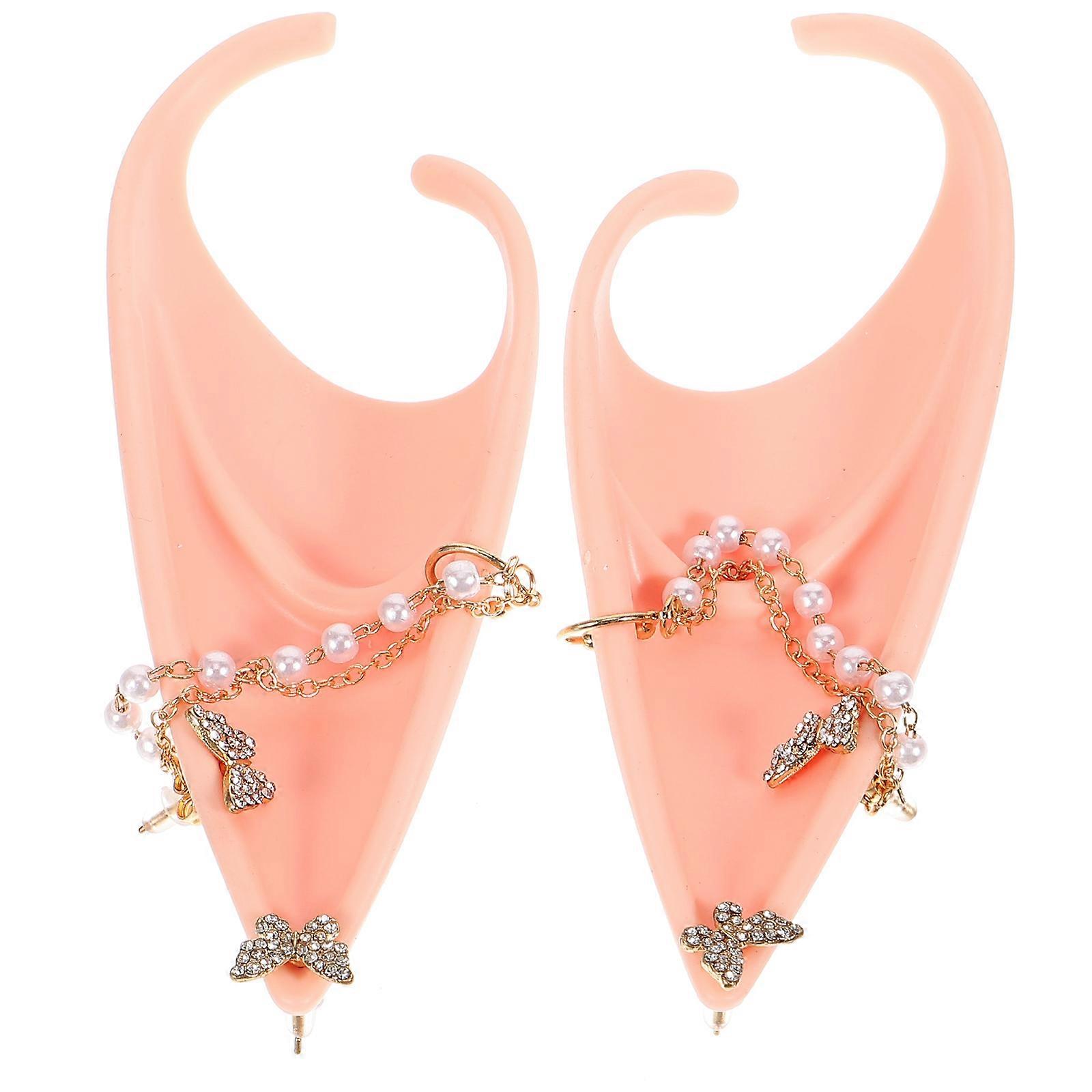 1 Pair Ears Pearl Chain Ears Cosplay Stage Performance Props Fairy Ears