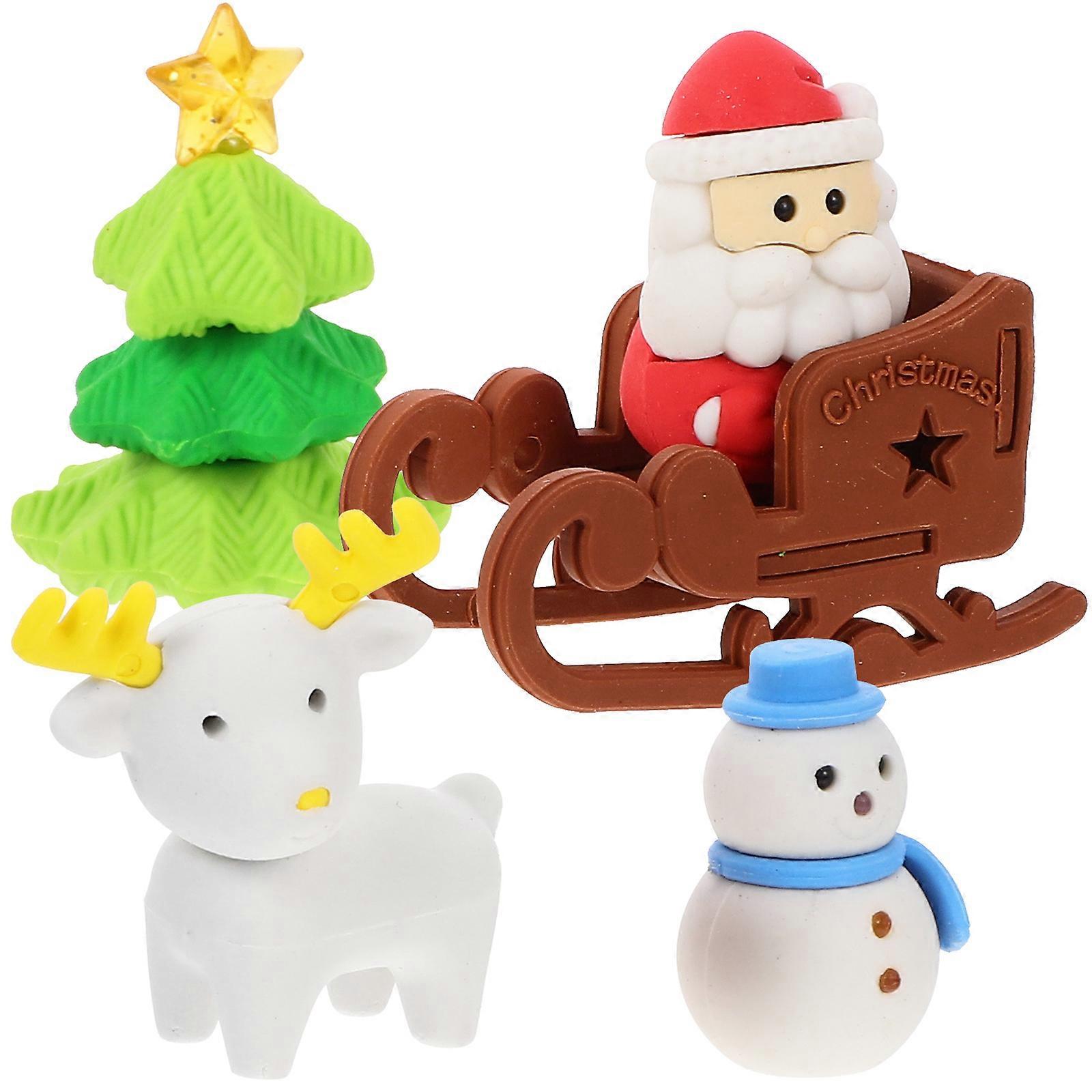 Christmas Adorable Shaped Erasers Made of Rubber for Students Assorted Colors 4PCS Box