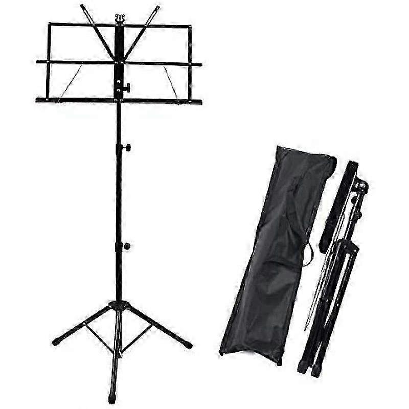 Height Adjustable Portable Music Stand with Carry Bag - Lightweight Folding Metal Stand for Travel & Easy Storage in Black