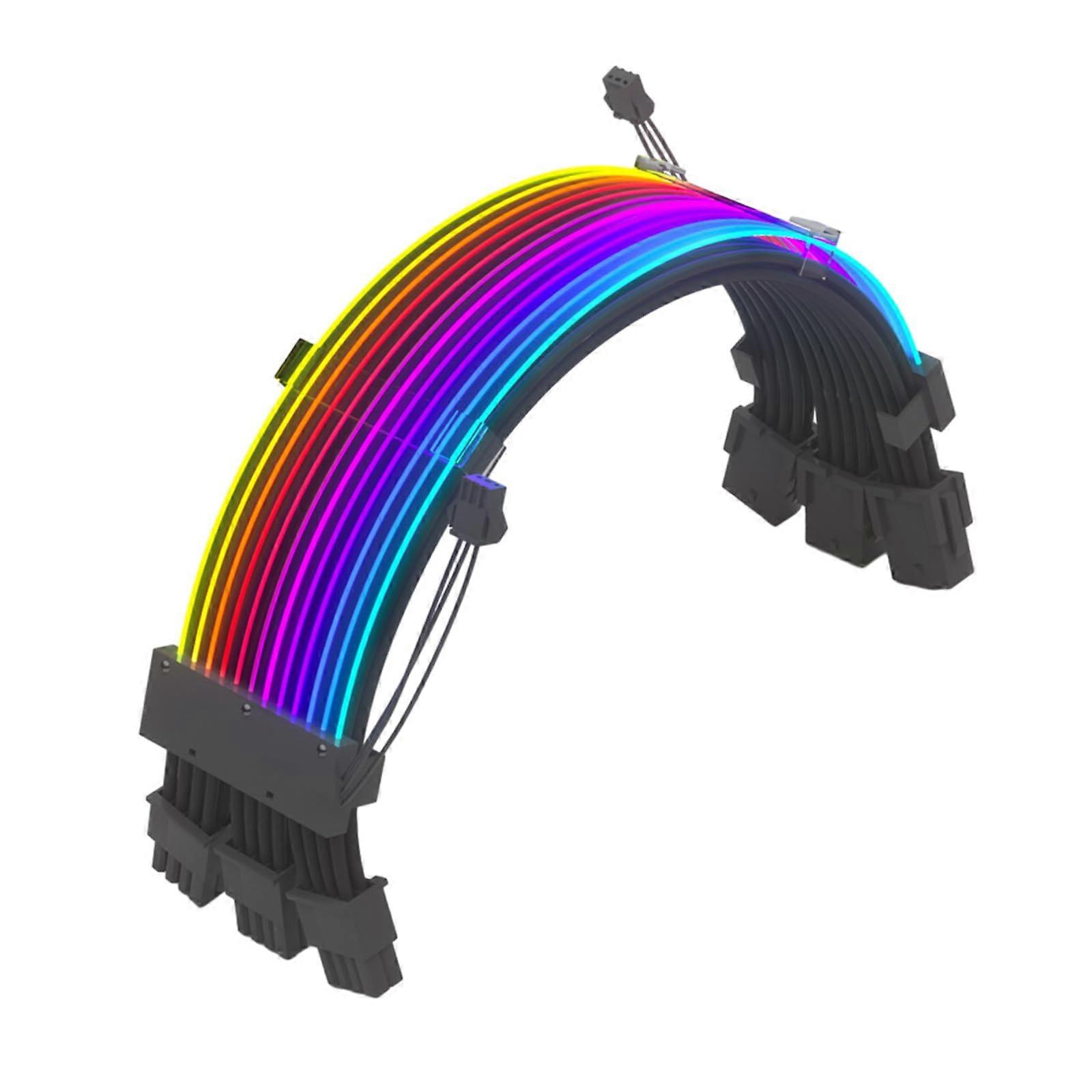 18AWG RGB Extension Cable 24 Pin 3 x 8 Pin Sleeved Durable Addressable Cable for PC Build and Computer Case
