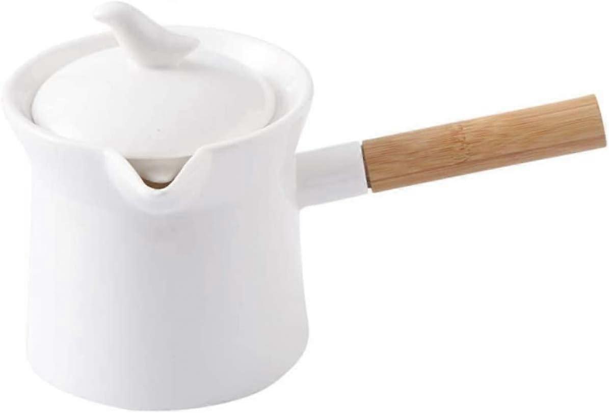 Mini Milk Pan, NonStick Ceramic Milk Pot with Wooden Handle, Cooking Pot with Spout, 750ml