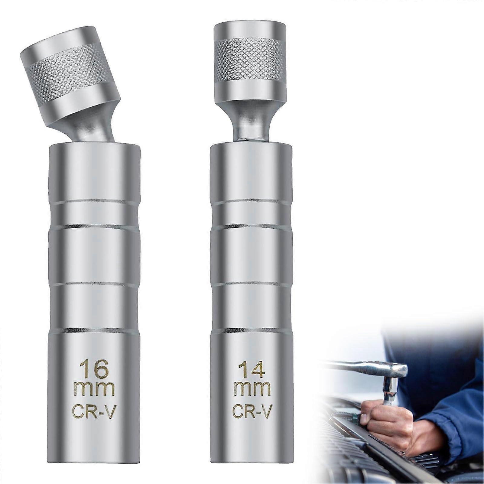 Spark Plug Wrench 2-Piece Set 14mm and 16mm Magnetic Flexible Spark Plug Socket Removal Tool for Auto Repair