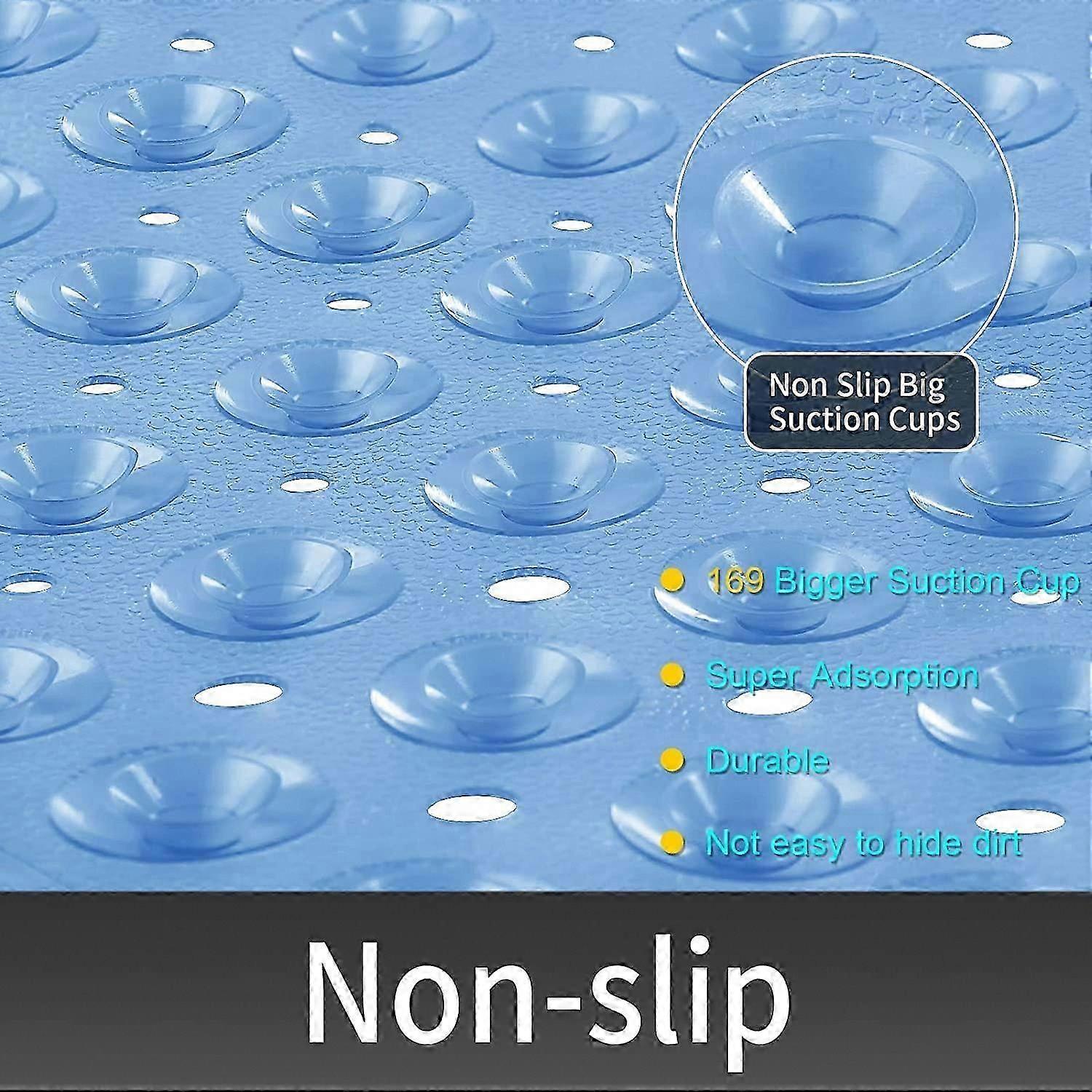 Square Shower Mat for Bathtub, Non-Slip with Drain Holes, Suction Cups, BPA, Latex, Phthalate Free, Machine Washable, 21 x 21 Inches, Clear Blue