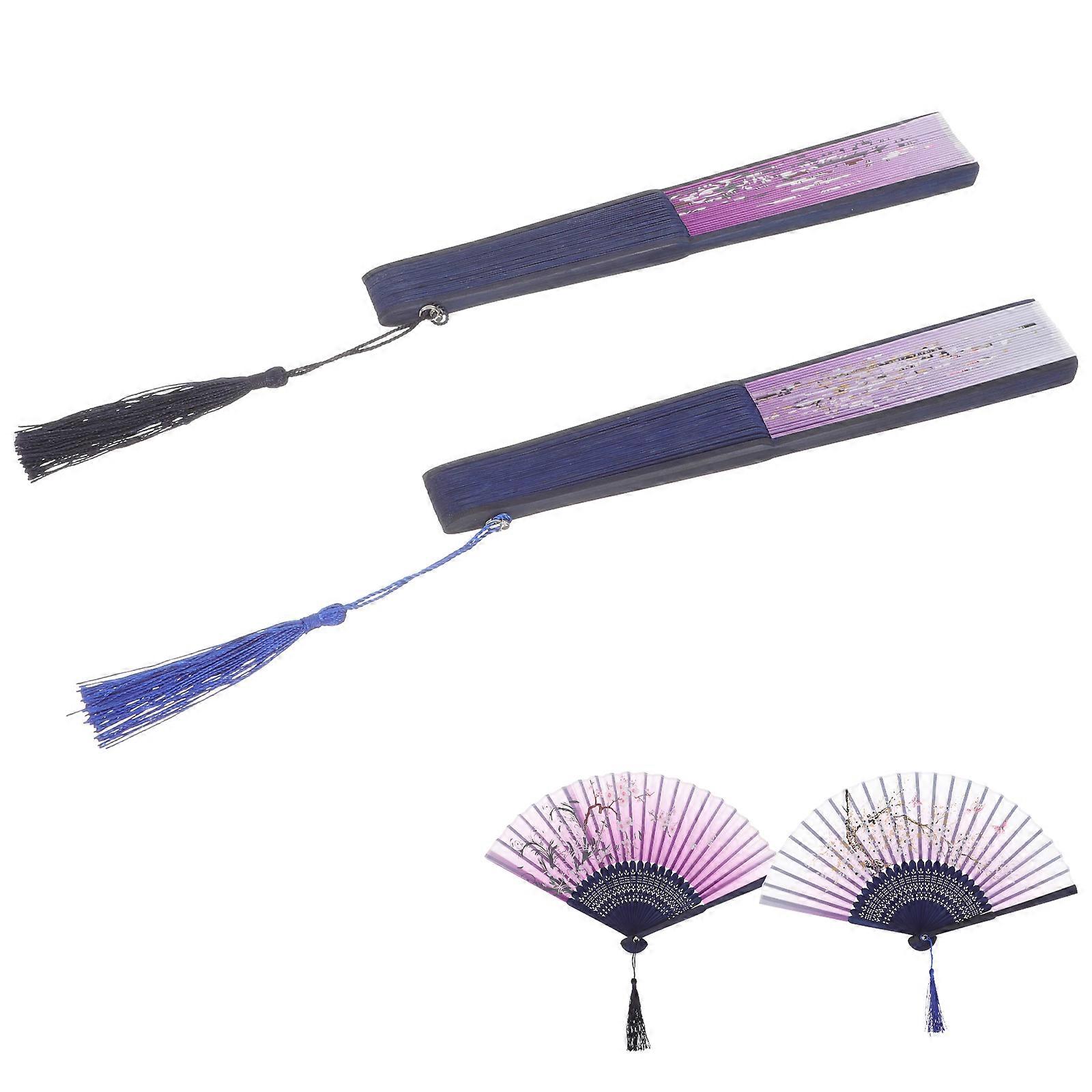 Bamboo Folding Fans 2pcs, Lightweight Handheld Fan with Hollow Design for Summer Cooling, Dance, Wedding, Party Props