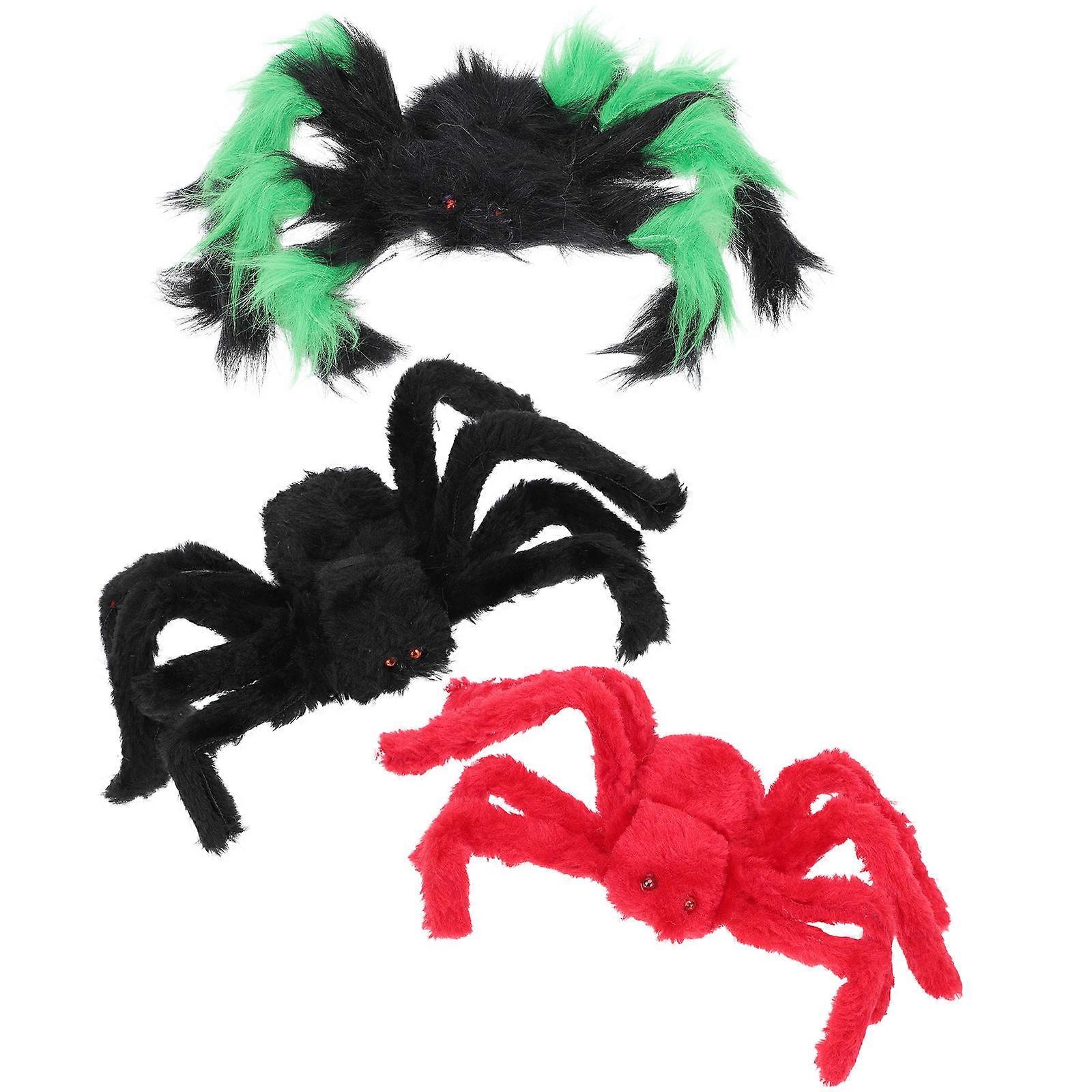 3pcs Realistic Plush Spiders Halloween Party Props Scary Decorations Indoor Outdoor Use Pranks Festivals
