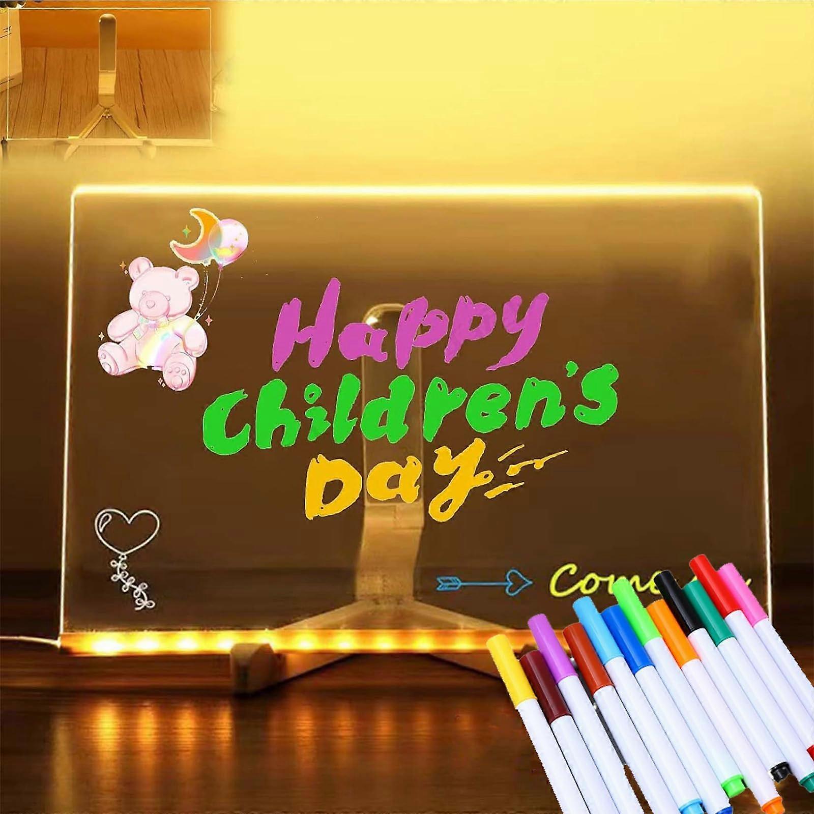 Kivvy Magic Board Illuminated Acrylic LED Writing Tablet With Adjustable Stand S-15 Includes 7 Or 12 Markers