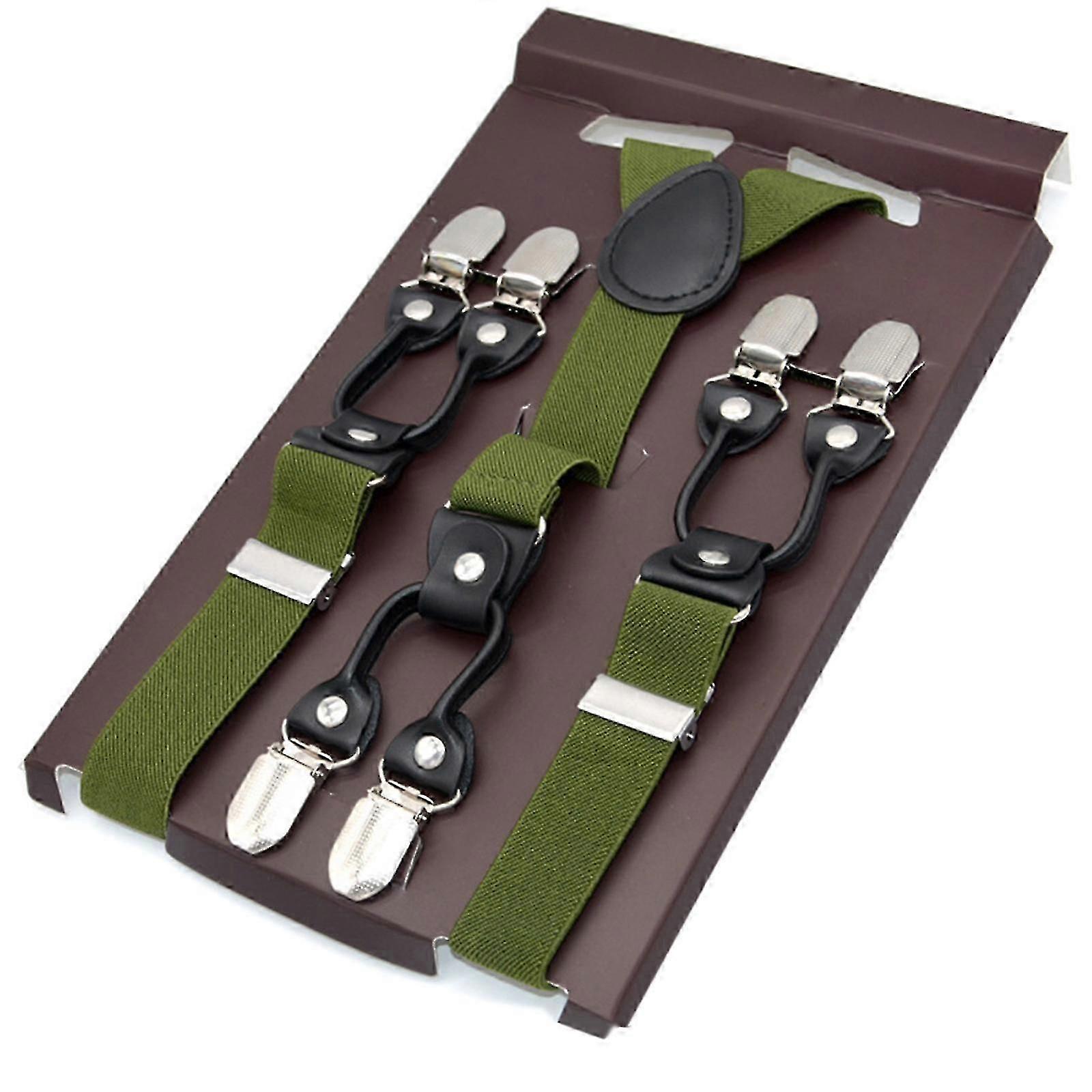 Khaki vintage braces for men with adjustable clips