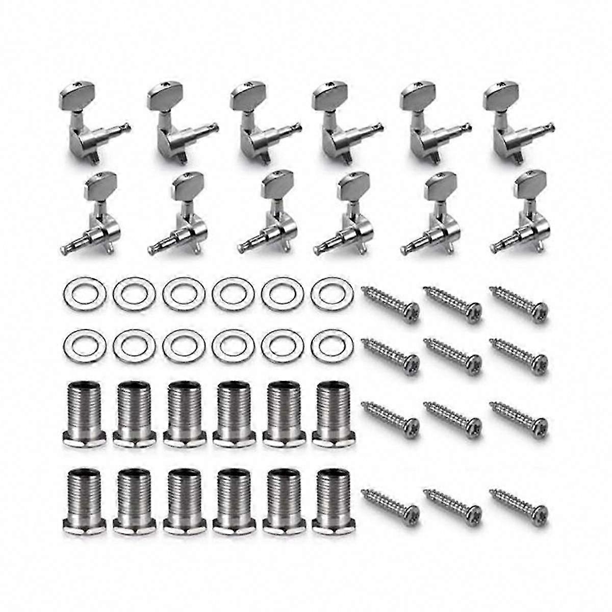 12-pack Gitarr Tuning Pegs (6 vänster + 6 höger) Silver akustisk gitarr stämskruvar