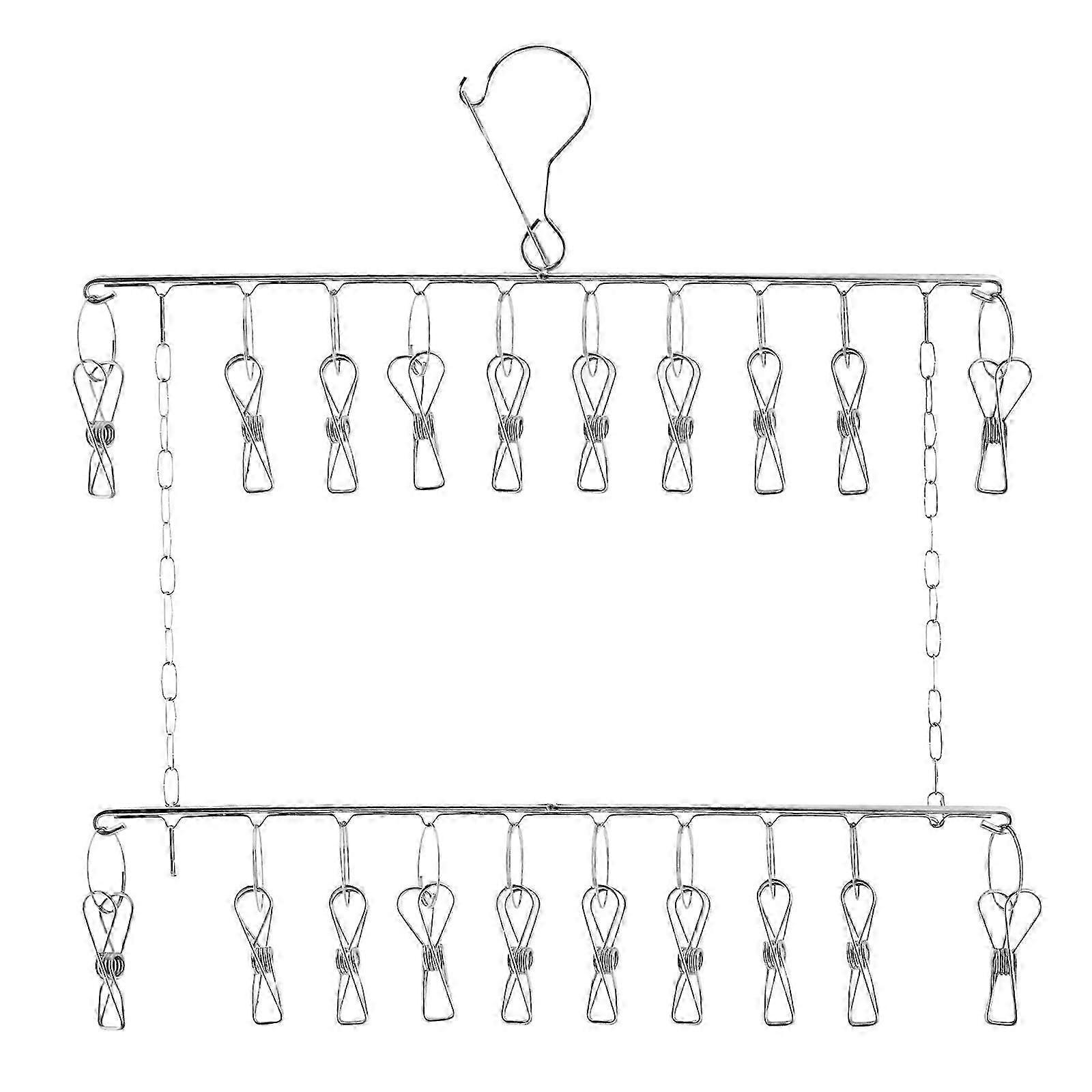 1pcs Windproof Sock Drying Rack Space Saving Balcony With 20 Clips 2 Layers Underwear