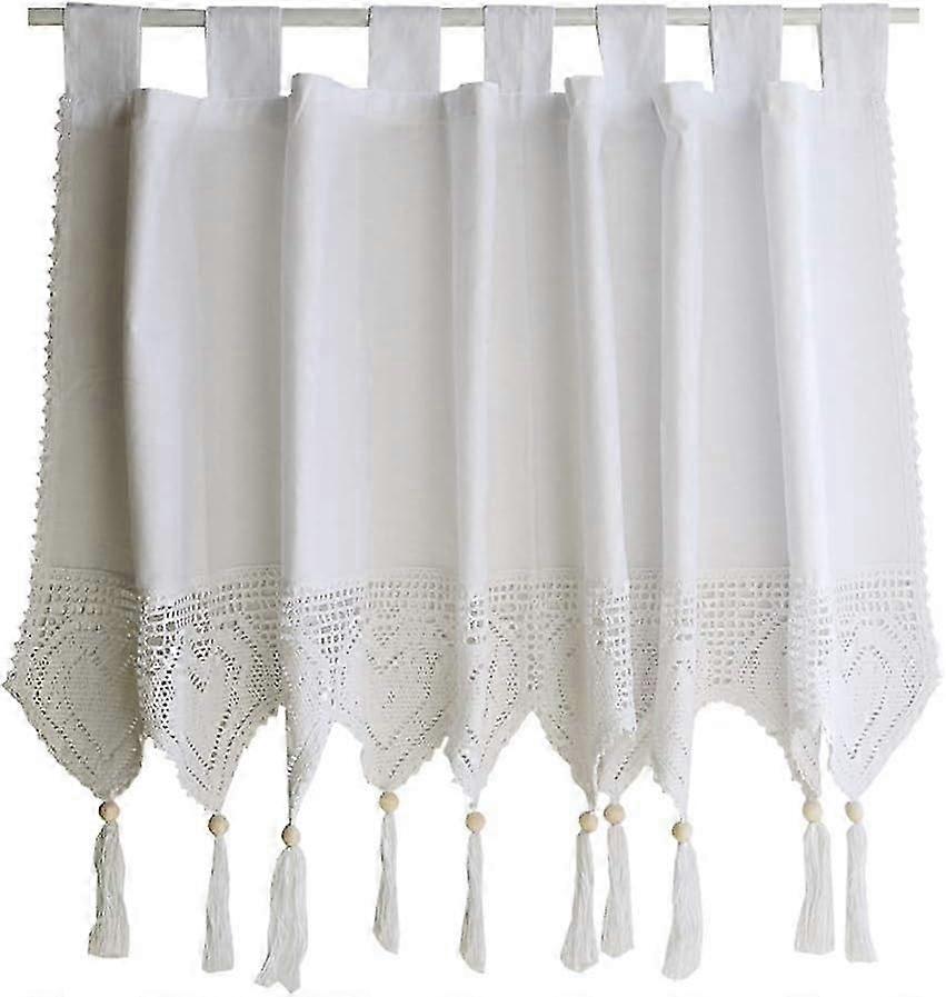 Crochet Window Valance Curtain Elegant Cotton Curtains with Tassel Light Filtering Top Tab Decorative Window Valances for Living Dining Room Cafe