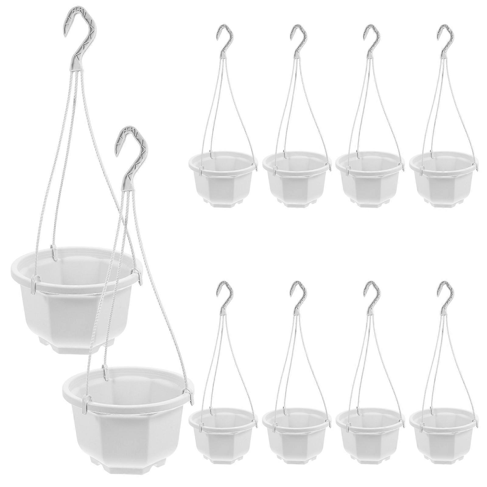 Plastic Hanging Pots Octagonal Basket for Garden Indoor Plastic Planters with Hook 10sets
