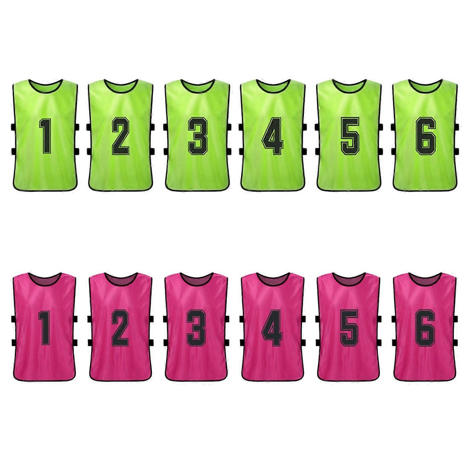 12 PCS Adults Soccer Pinnies 2 Colors Quick Drying Football Team Jerseys Youth Sports Scrimmage Soccer Team Training Numbered Bibs Practice Sports Ves