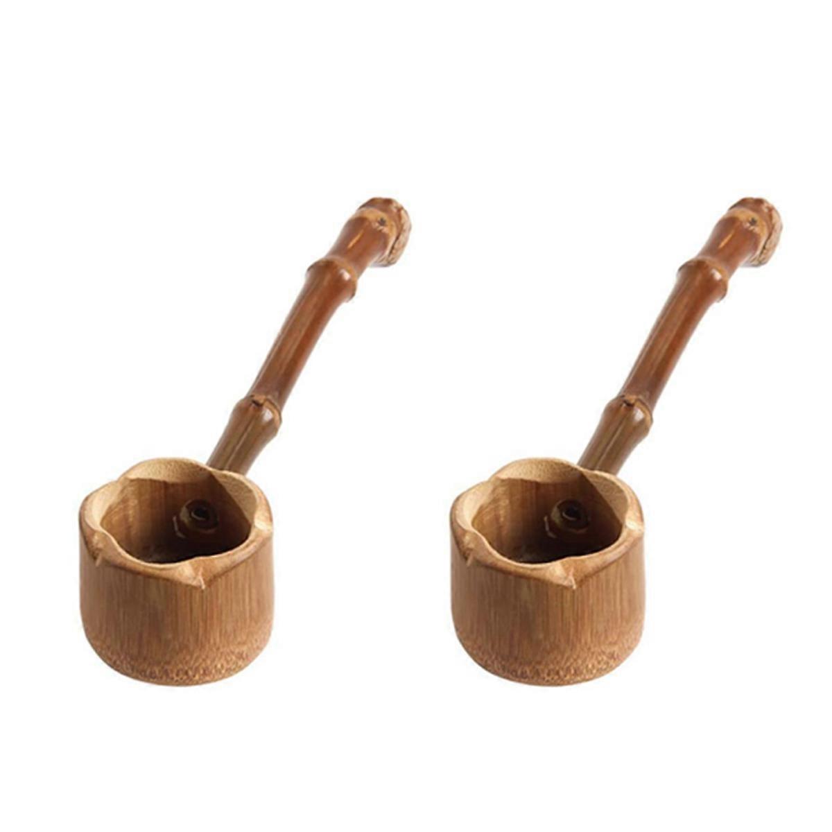 2X Bamboo Water Ladle Japanese Water Scoop Bathing Dipper Ladle with Long Handle for Garden Tea Cere