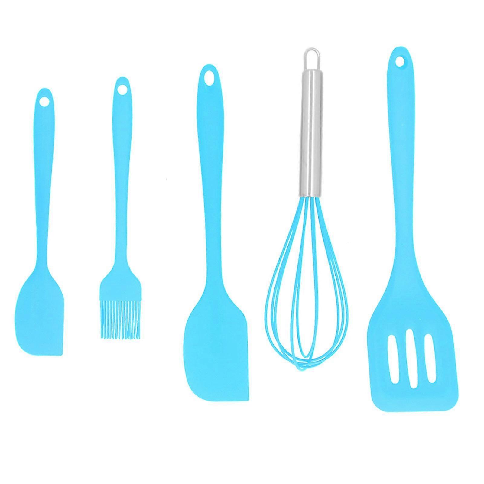 5Pcs/Set Silicone Spatula DIY Kitchen Utensil Baking Tool Cake Decoration for Home BakeryBlue