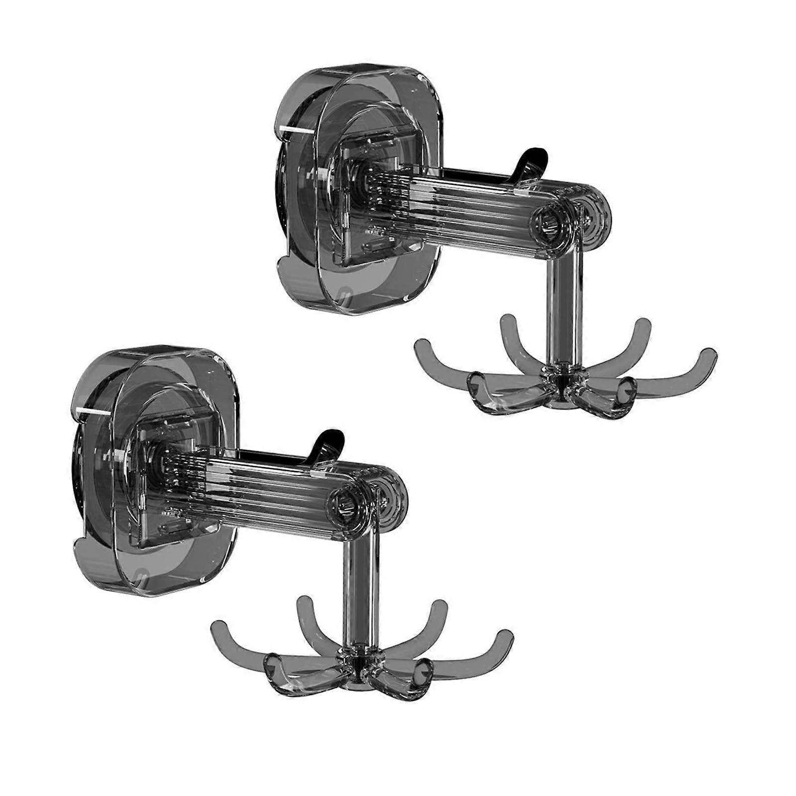 Rotating Hook Suction Cups 6Claw 360 Degree Swivel 2 Pack Silicone Transparent Gray Wall Hanger Storage Rack