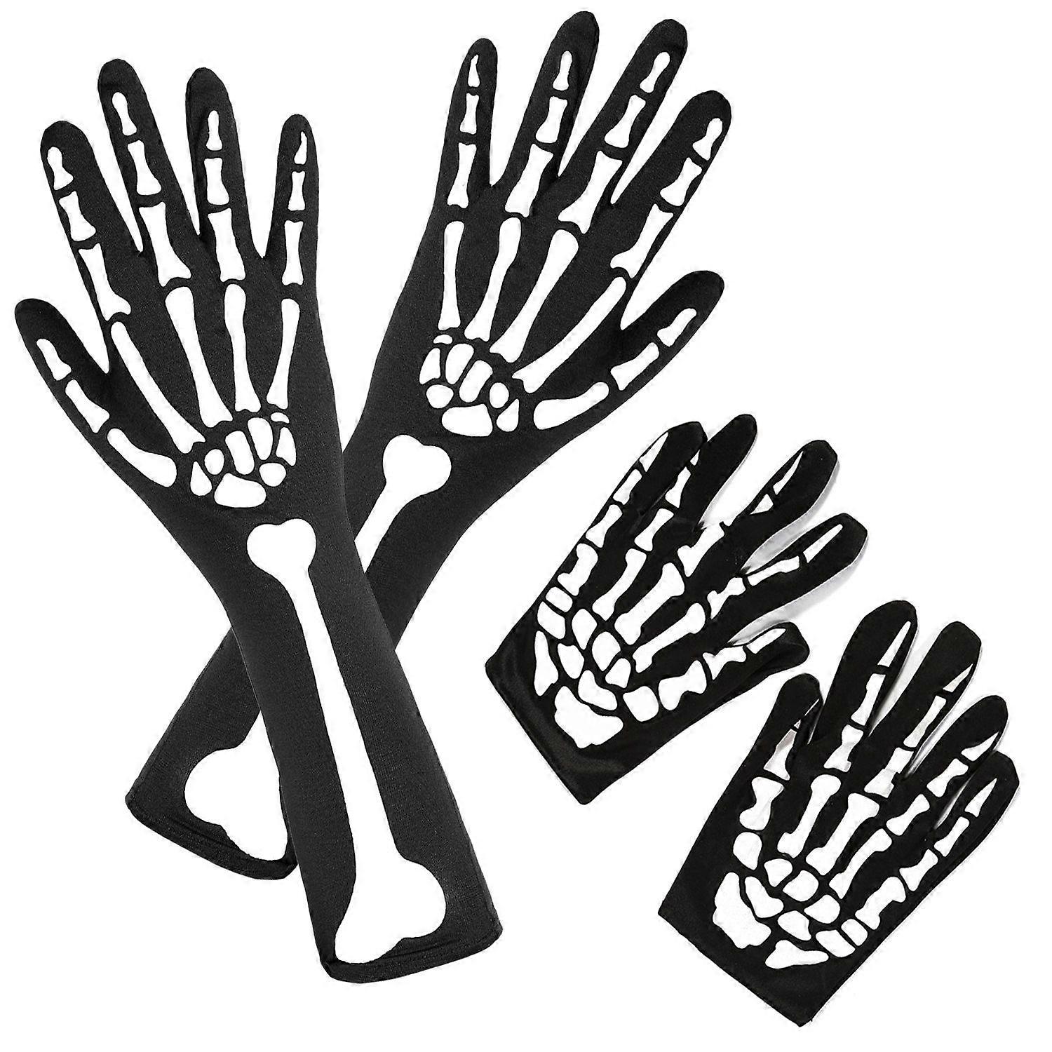 2 Pairs Skeleton Gloves with Skeleton Arm Sleeve Full Finger Long Arm Skeleton Gloves for Kids and