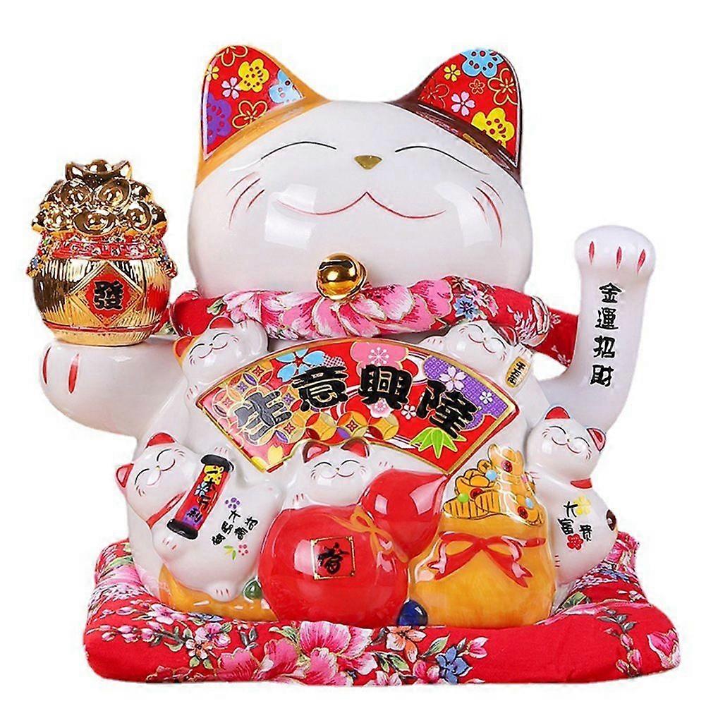 7Inch Ceramic Beckoning Maneki Ornament Feng Decoration Swing Lucky ,B