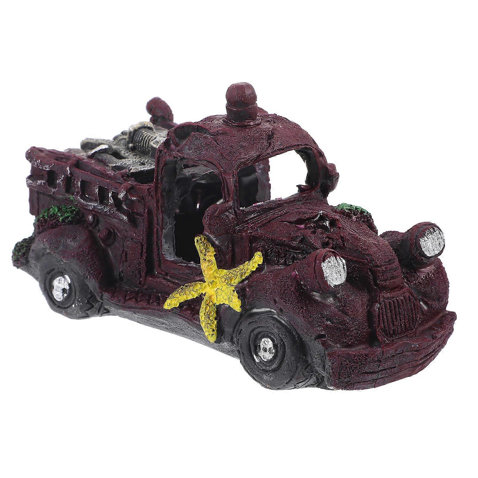 Aquarium Resin Car Ornament Imitation Car Wreck Fish Tank Hideouts Stone Accident Car Landscape Accessories For Betta Fish Tank Decorations