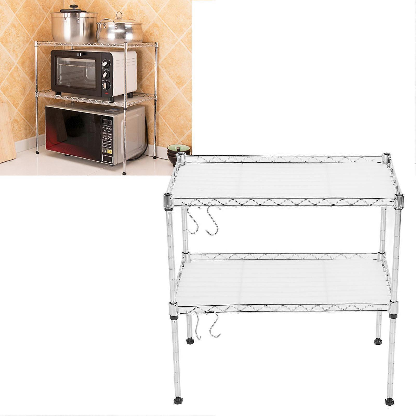 Adjustable Double Layer Carbon Steel Microwave Rack for Kitchen