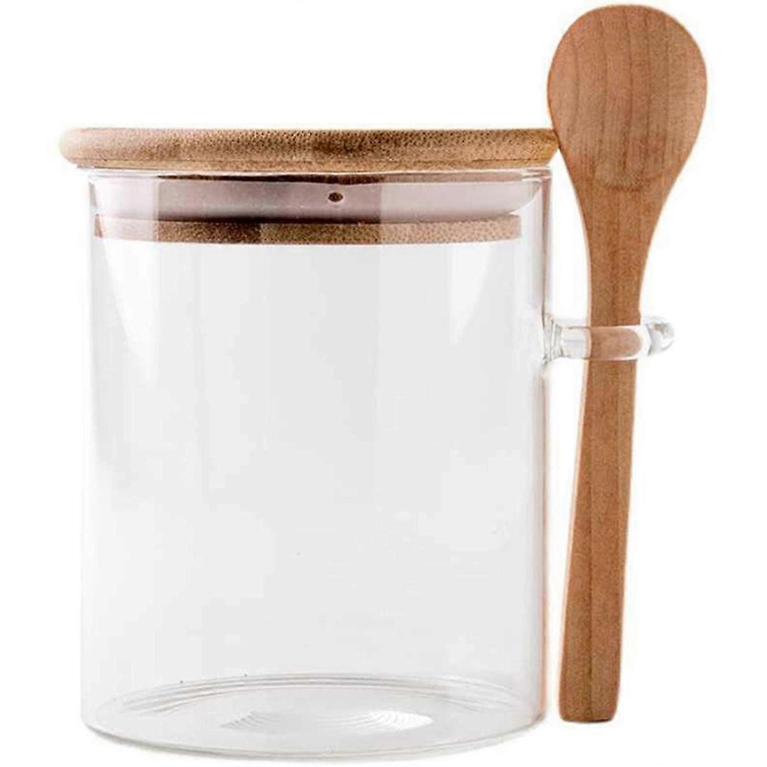 Transparent Glass Candy Jar with Sealed Bamboo Lid and Spoon