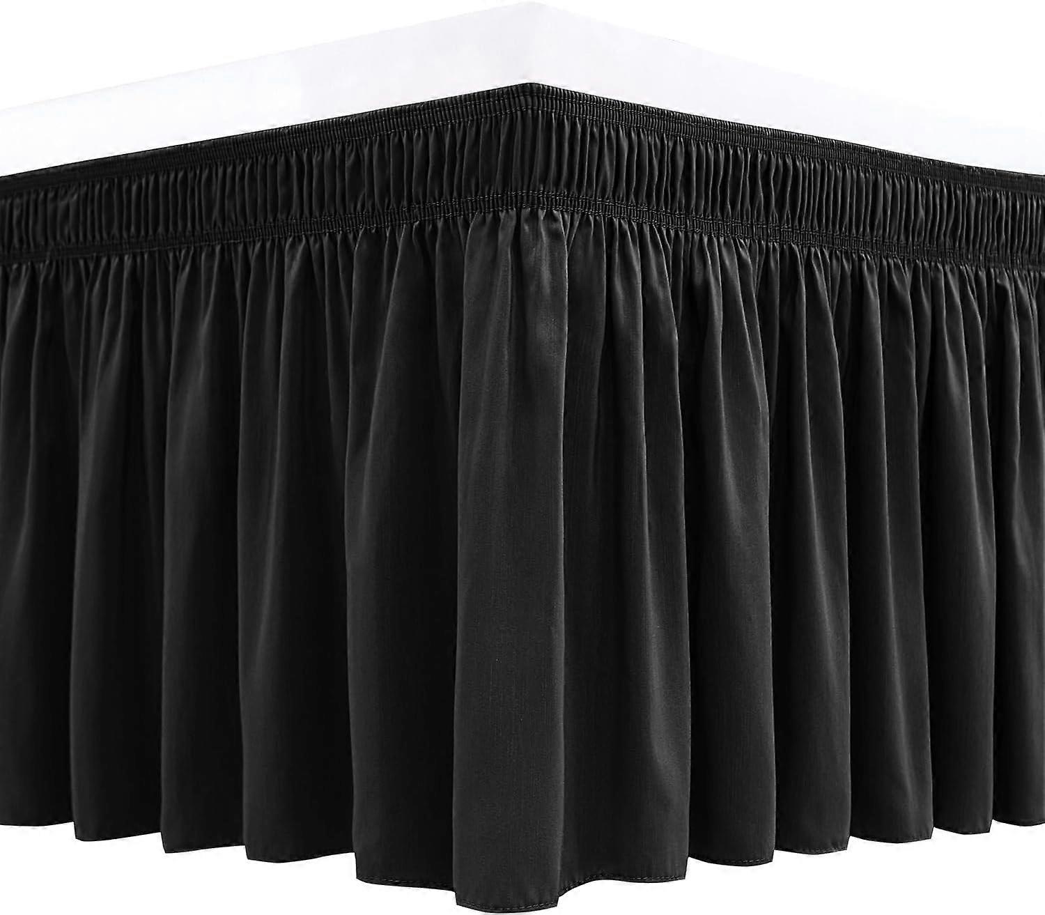 Wrap Around Bed Skirts 15" Drop, Aqua Adjustable Elastic Dust Ruffles Easy Fit Wrinkle & Fade Resistant Machine Washable ,black