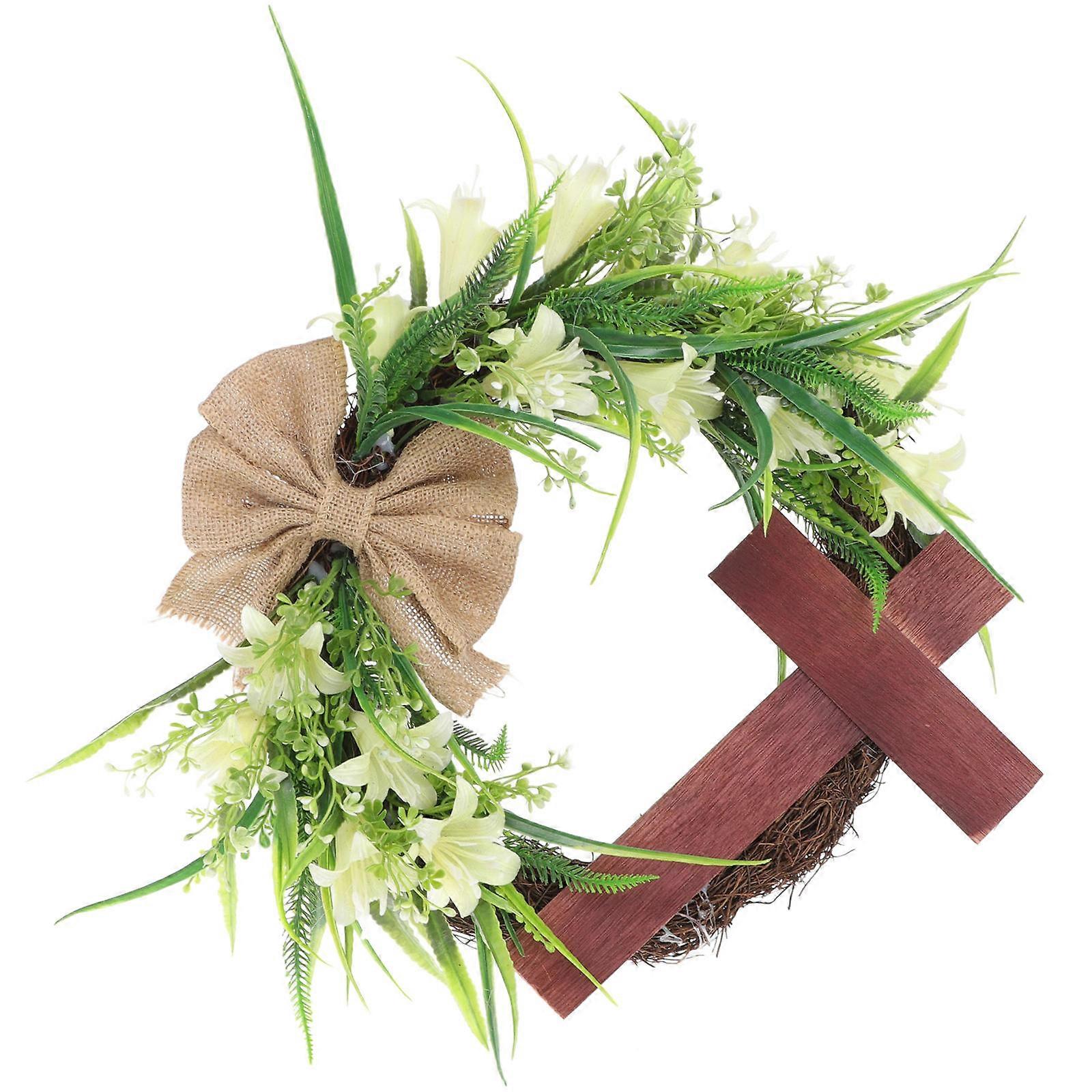 Cross Easter Wreath Easter Decoration for Front Door 3Pcs Hanging Wreath